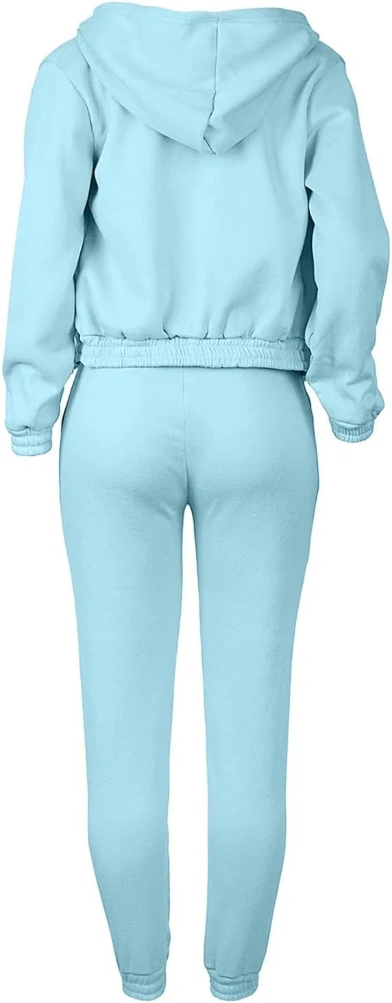 Женский спортивный комплект из худи и брюк, с карманами, Y2K Fleece Track Suit, #A02-blue — фото 4