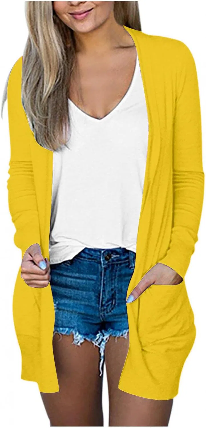 Женский легкий кардиган, Long Cardigan, жёлтый
