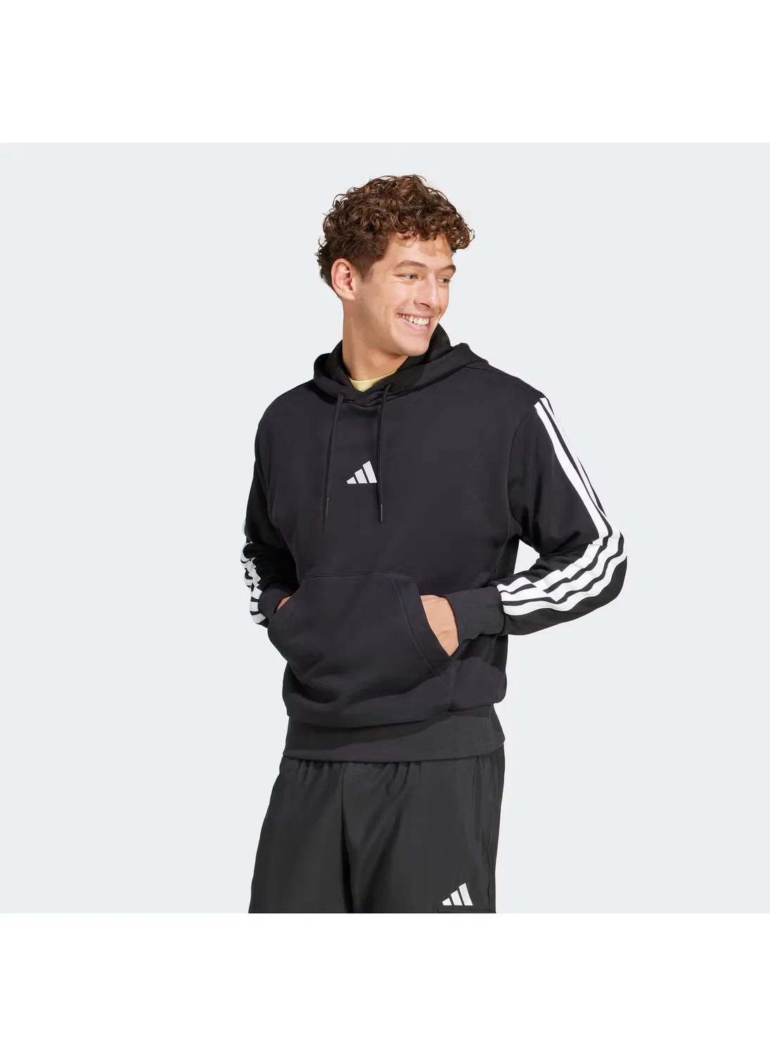 Худи с длинным рукавом 3 stripe essential french terry Adidas, черный