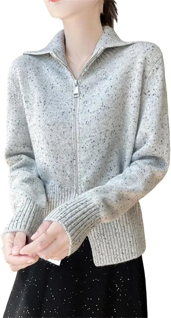 Женский кардиган с длинным рукавом, с молнией, Jia Hua Gray