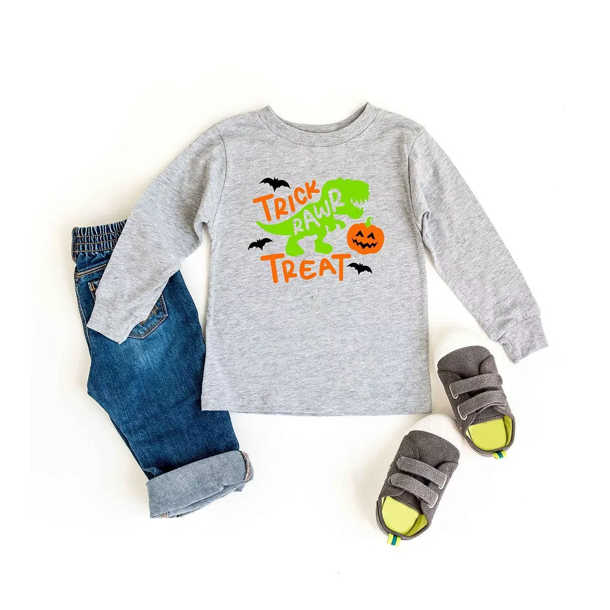 Детское футболка с длинным рукавом с принтом Trick Rawr Treat The Juniper Shop, White — фото 2