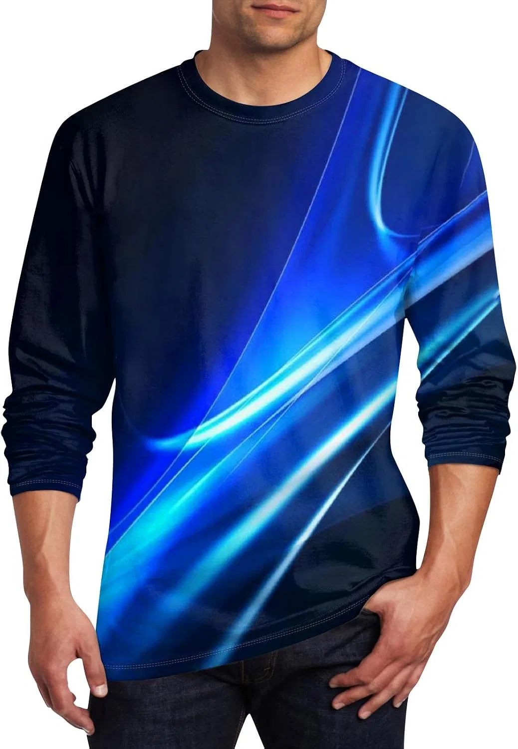 Мужская длинная футболка с круглым вырезом базового кроя, Dark Blue