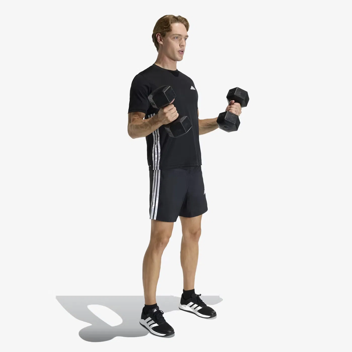 Шорты спортивные с полосками Workout Essentials Base 3-Stripes Adidas, черный — фото 4