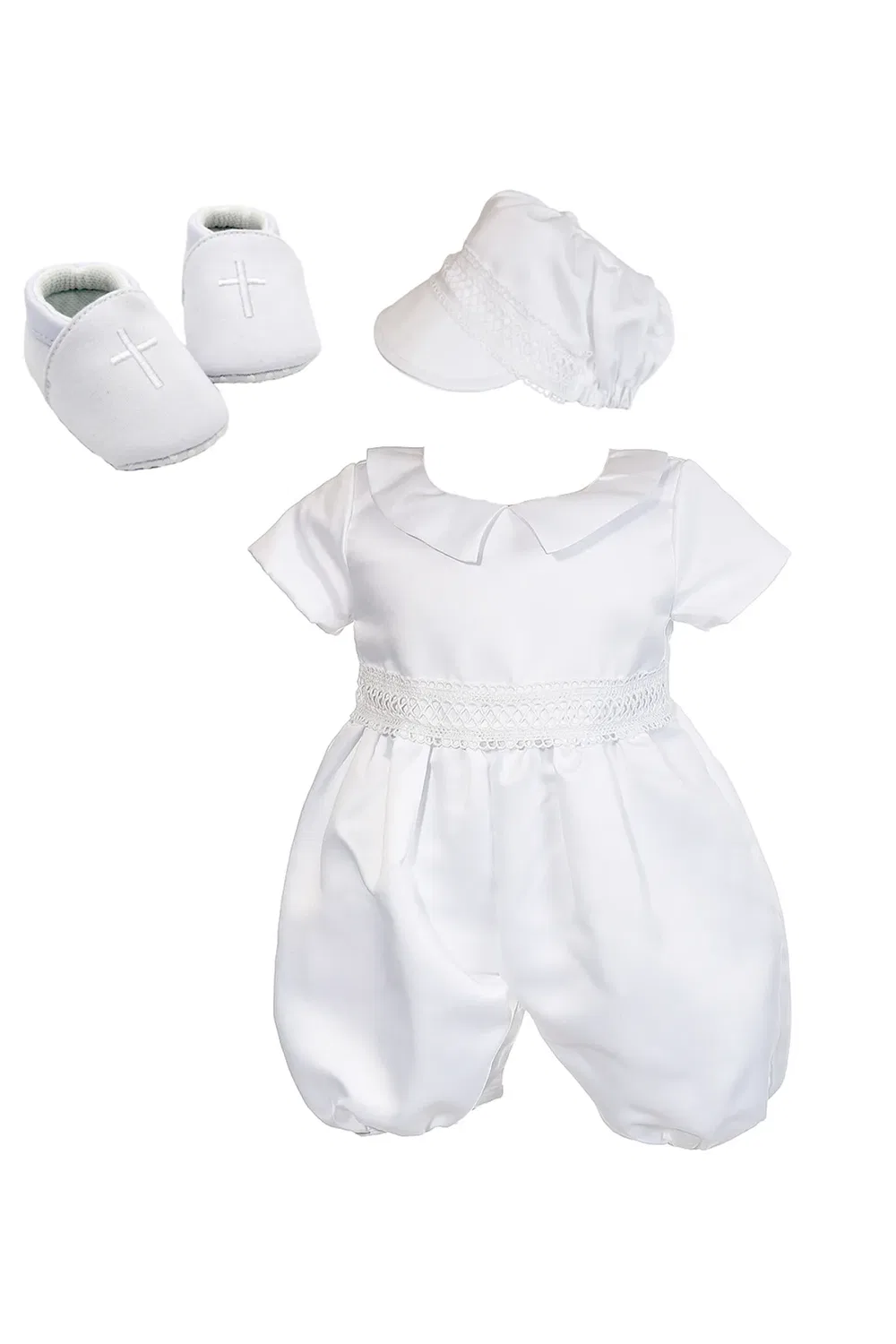 Сатиновый боди-комбинезон для крещения Cinda, White