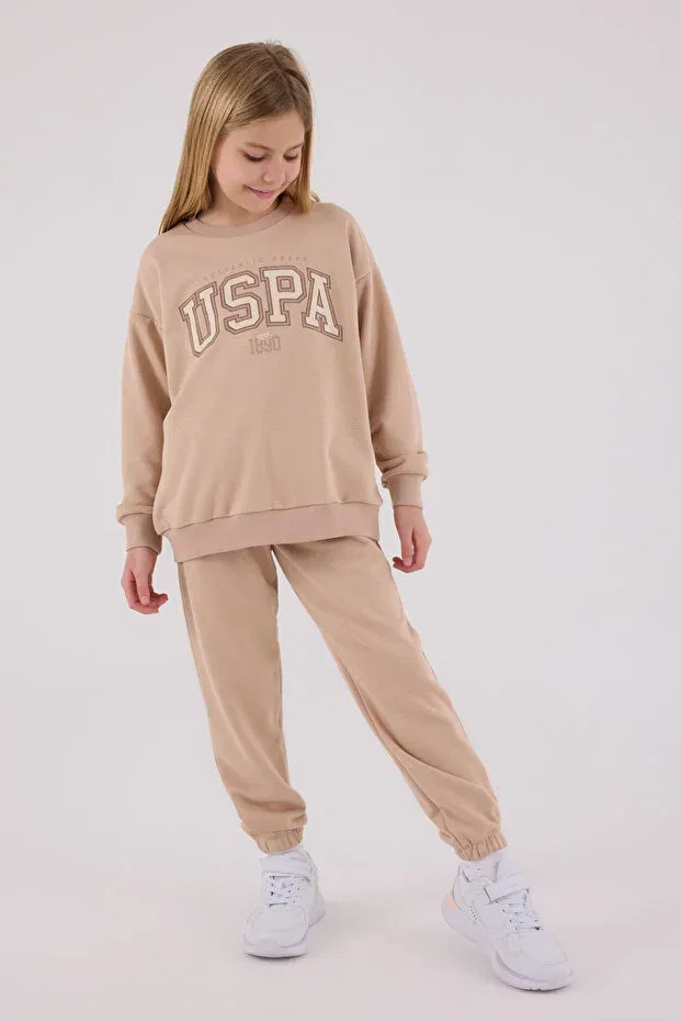 Детский комплект для девочек из футера с принтом Licensed U.S. Polo Assn., Biscuit — фото 3