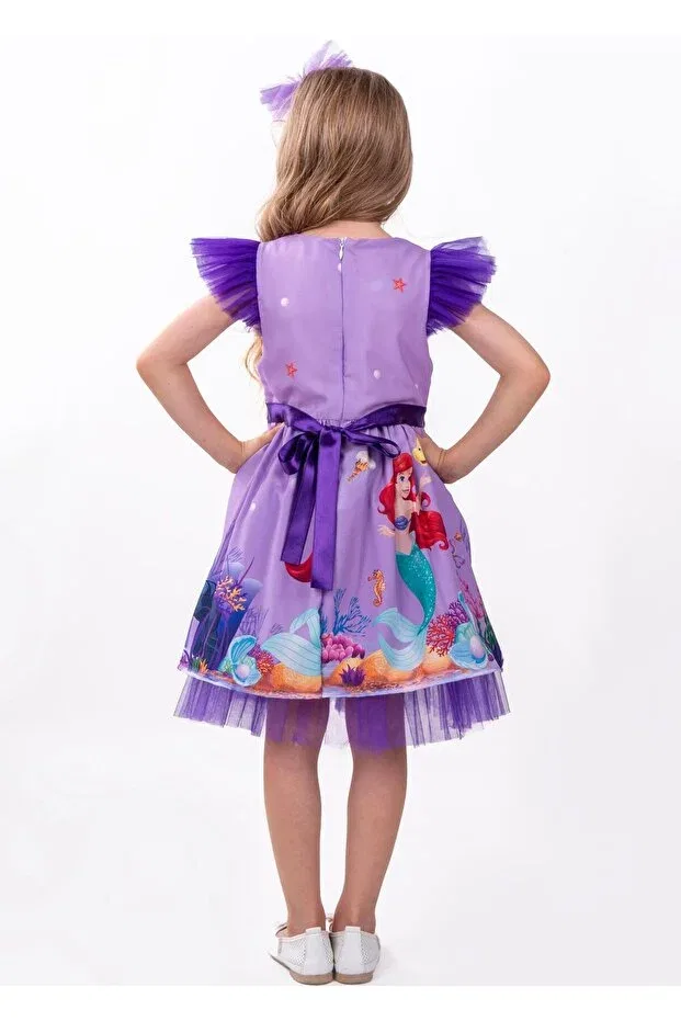 Детское платье для девочек с принтом Mermaid patterned tulle detailed Buse&Eylül Bebe, Purple — фото 4