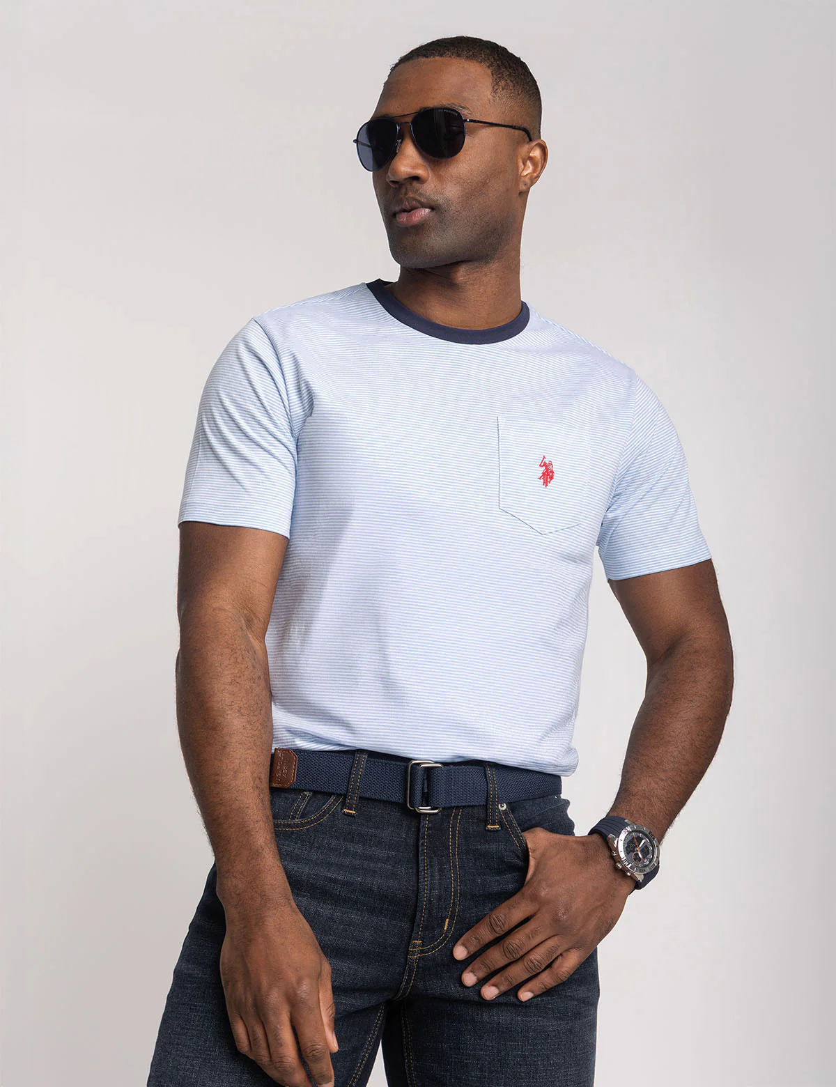 

Футболка U.S. Polo Assn Yarn Dye Stripe Jersey With Pocket, светло-голубой