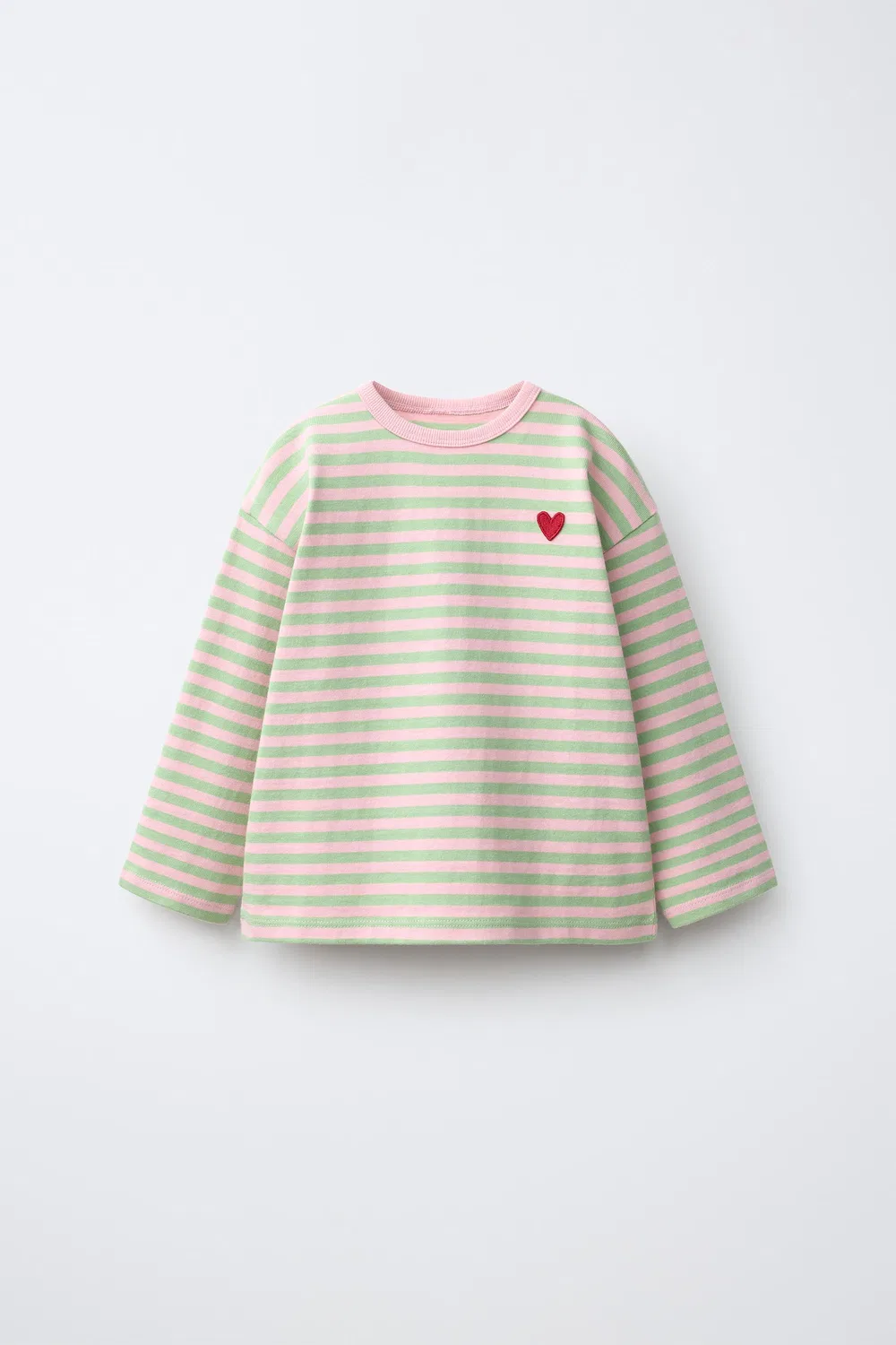 Футболка с вышивкой в виде полосатого сердца ZARA, Mid-green