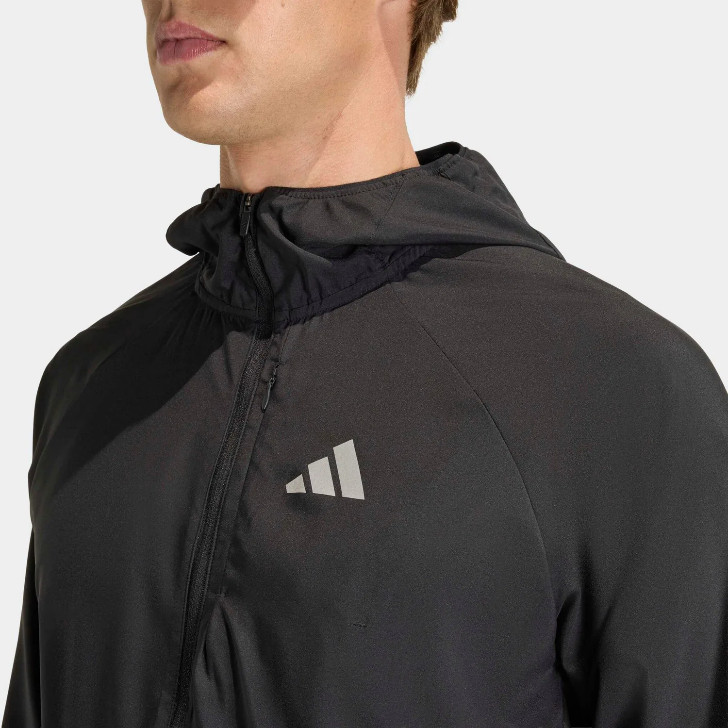 Мужская легкая беговая куртка с капюшоном Adidas Performance, Black — фото 3