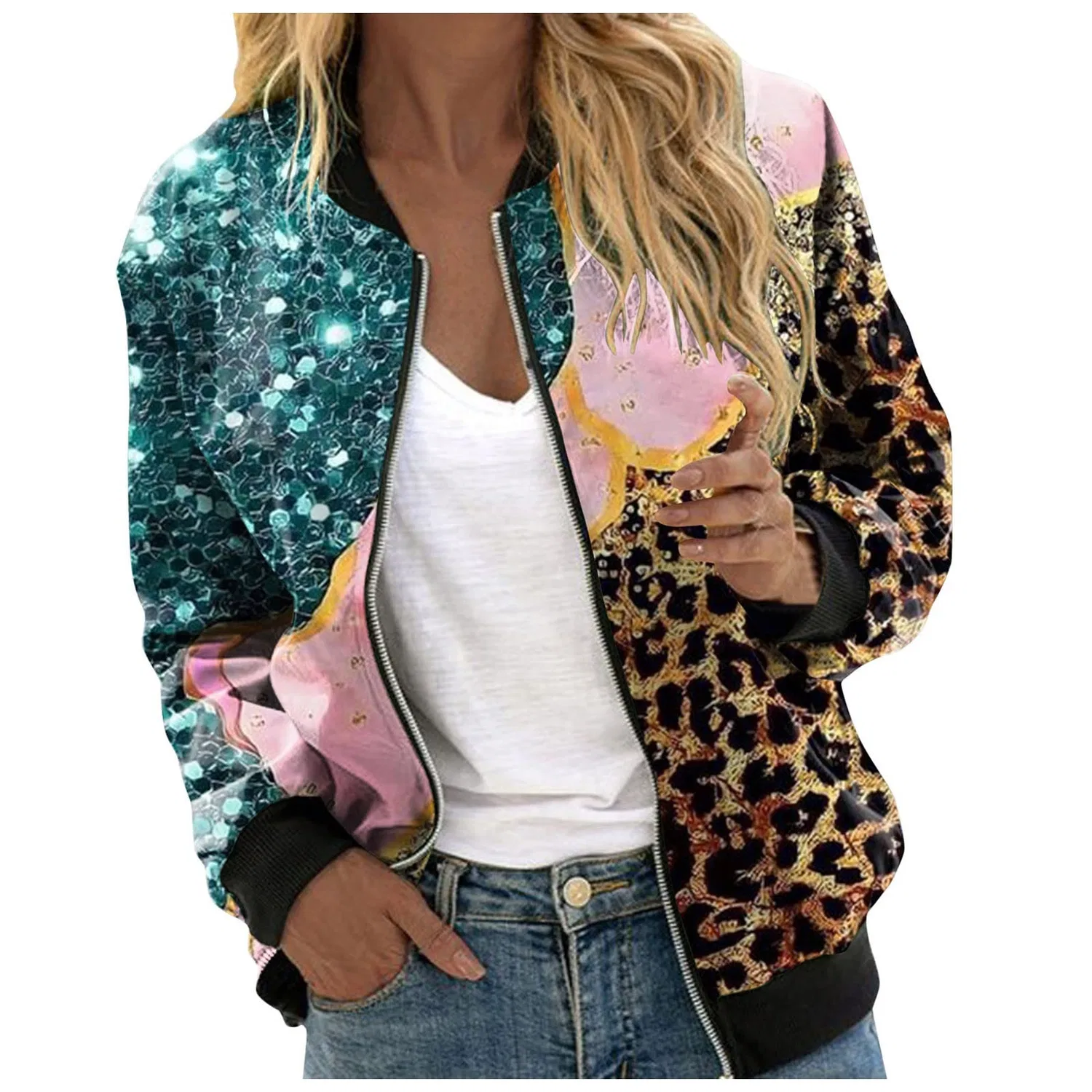 Женская куртка с цветочным принтом Casual Jackets for Women Everyday Jacket, Rosa