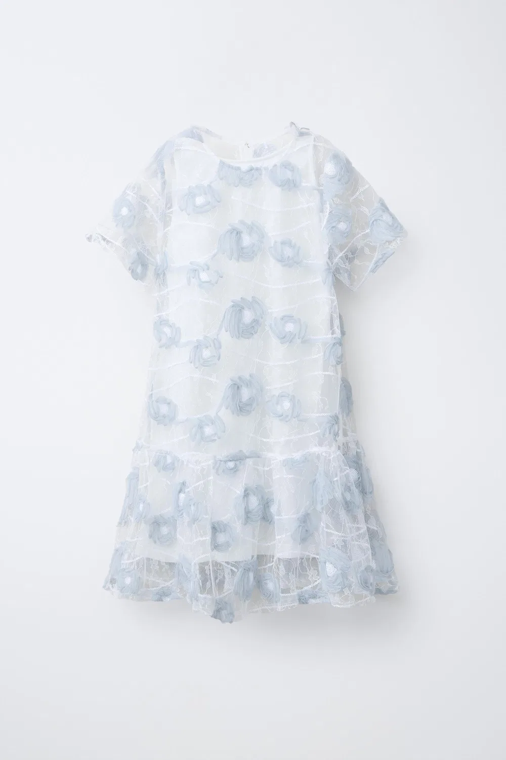Платье из тюля с вышивкой ZARA, Blue/White