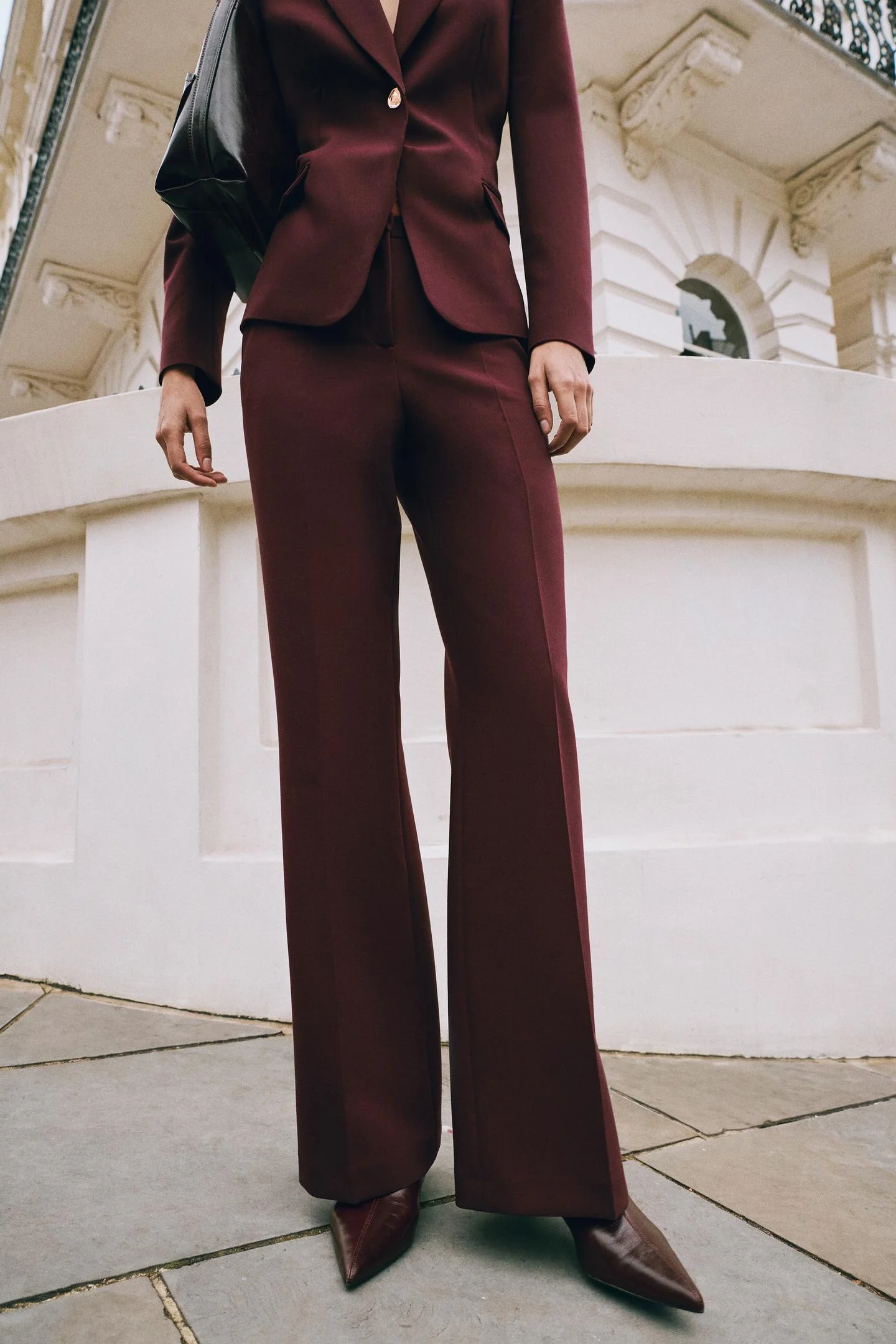 Брюки Zara прямые с высокой посадкой, бордовый