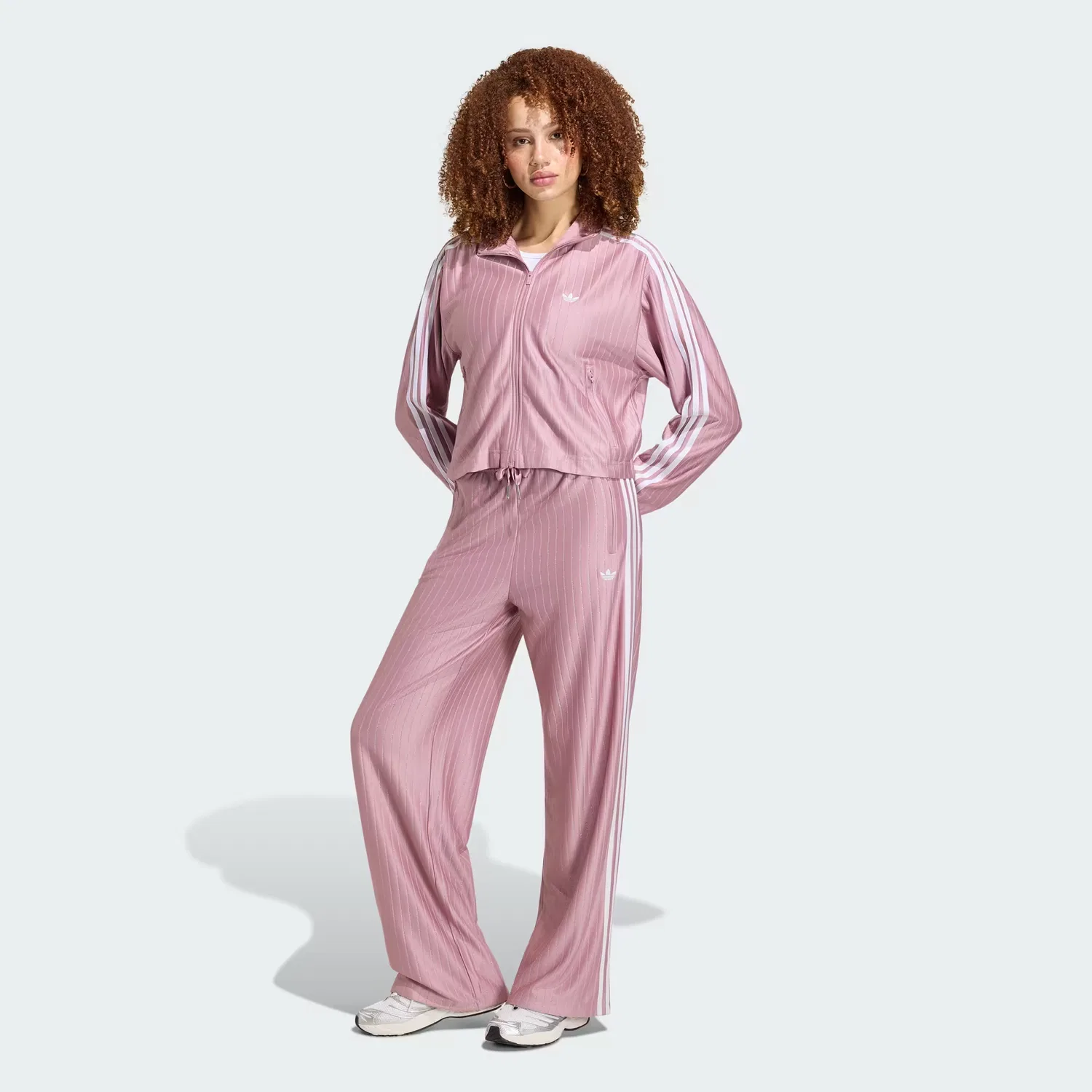 Женская олимпийка свободного кроя Firebird Pinstripe Adidas Originals, лиловый/серебристый металлик — фото 3