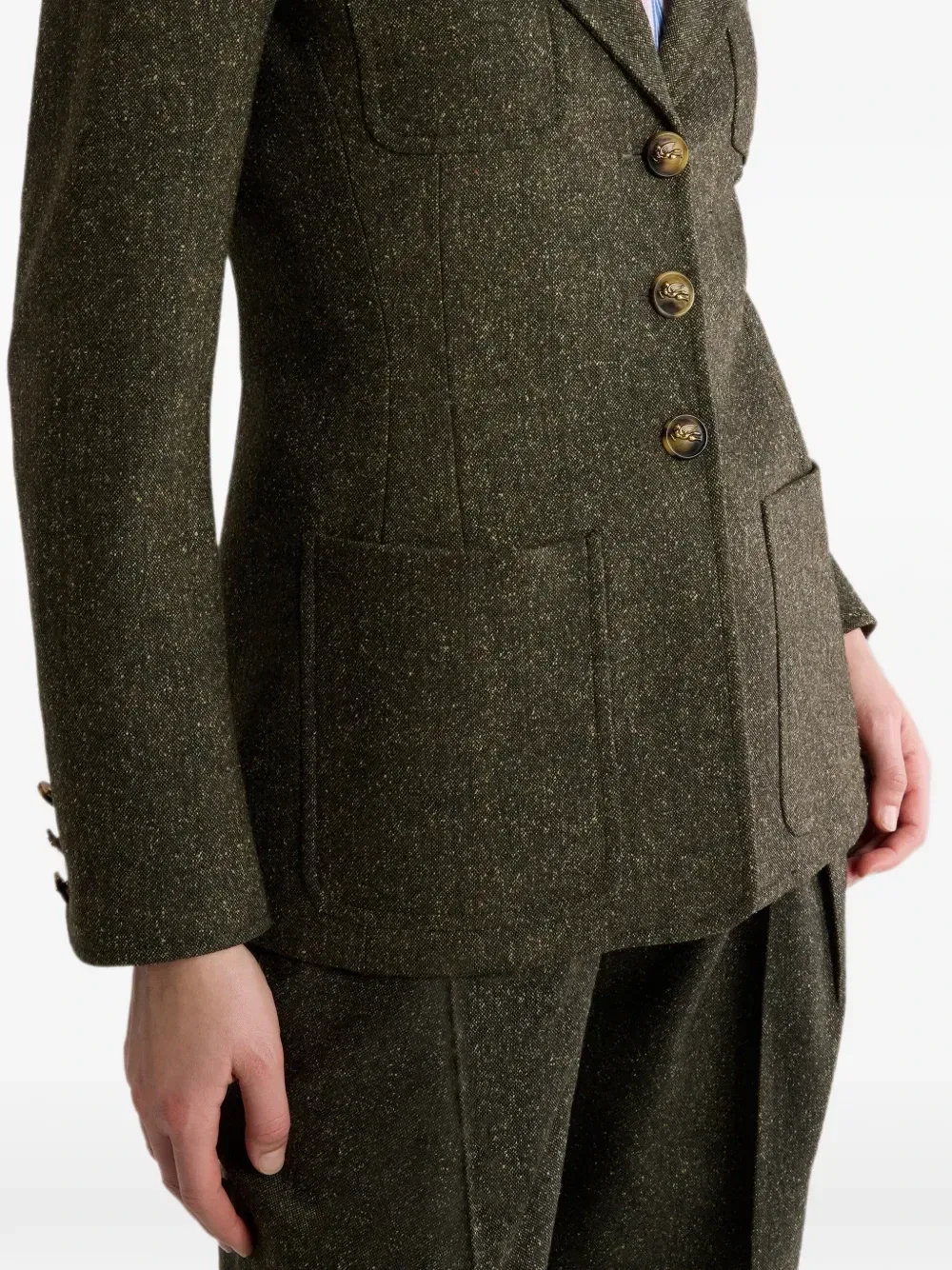 Однобортная куртка из смесовой шерсти Etro, зеленый — фото 3
