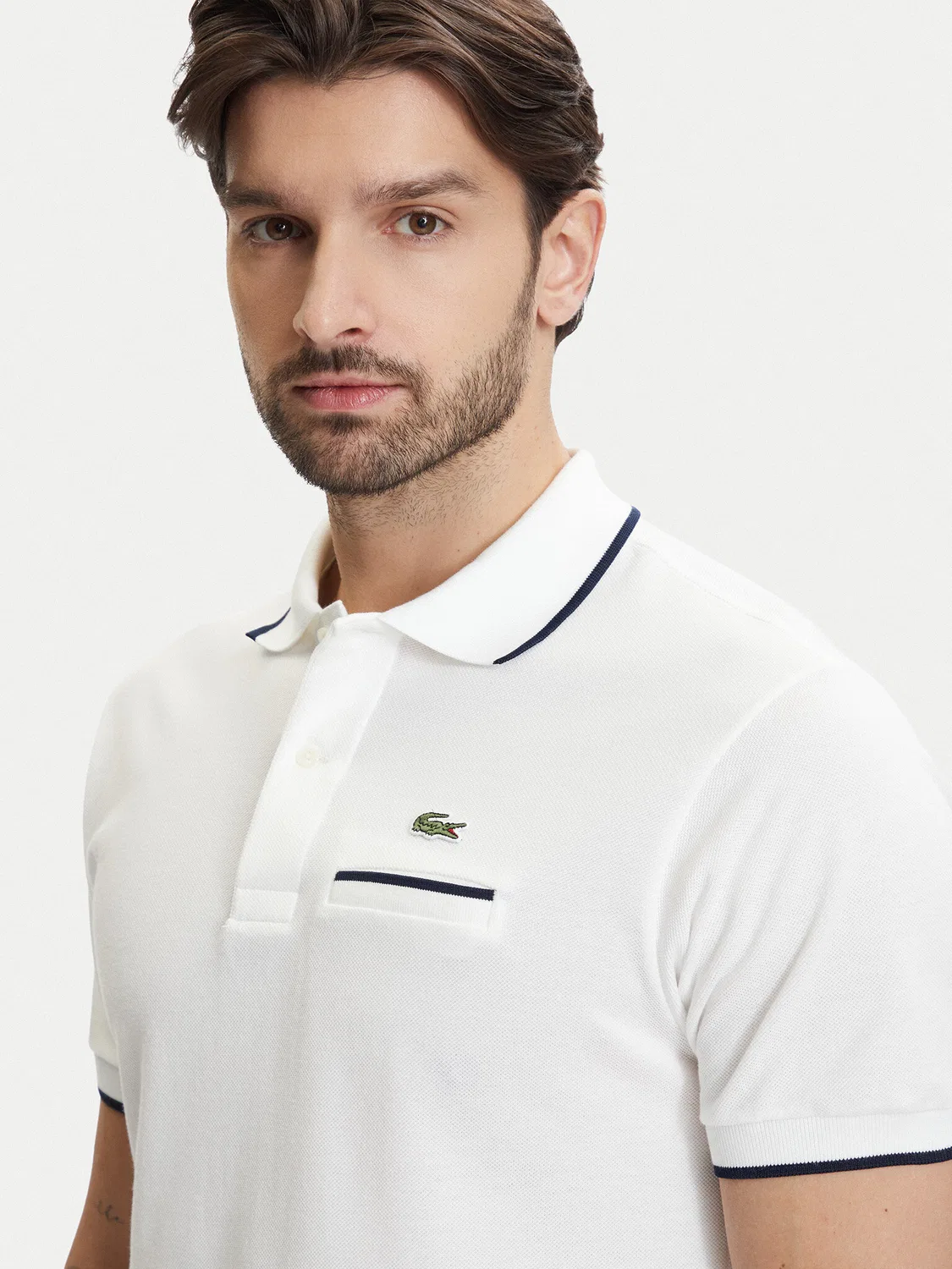 Мужское поло цвета экрю классического кроя Lacoste, кремовый — фото 4
