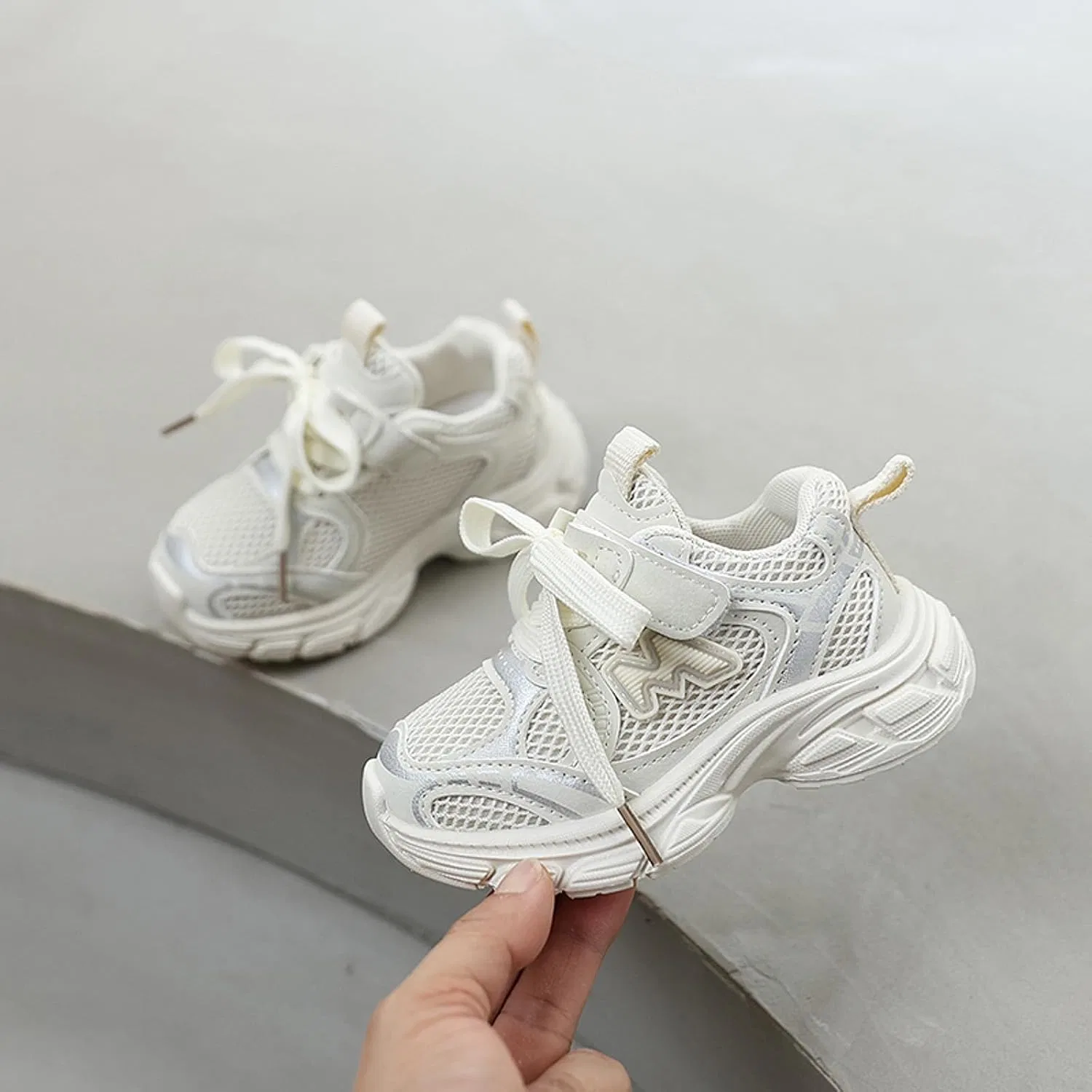Детские кроссовки для девочек с сетчатым верхом, Beige — фото 2