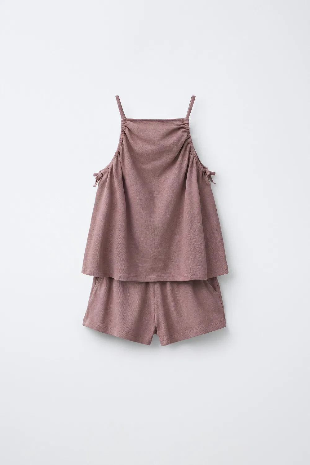 Комплект из топа и шорт-бермуд из смеси хлопка и льна ZARA, Brown/Taupe
