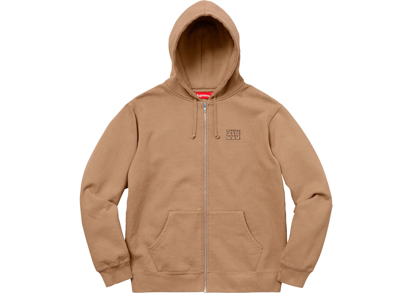 Мужская худи на молнии с принтом Supreme World Famous, Light Brown