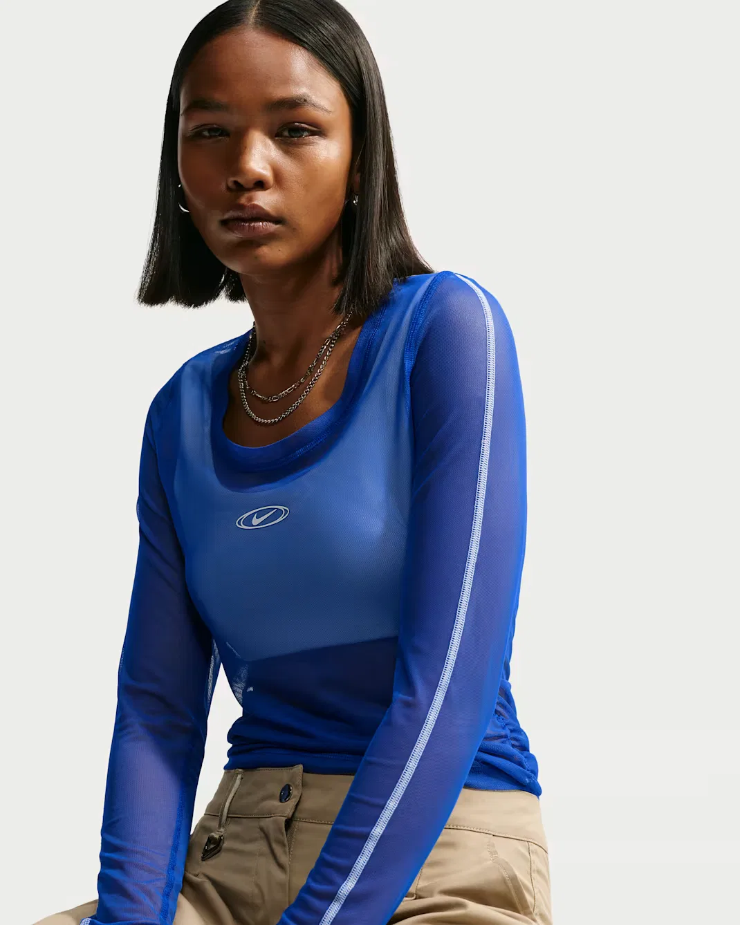 Женская облегающая прозрачная блузка с длинными рукавами Nike Sportswear, Old Royal/White