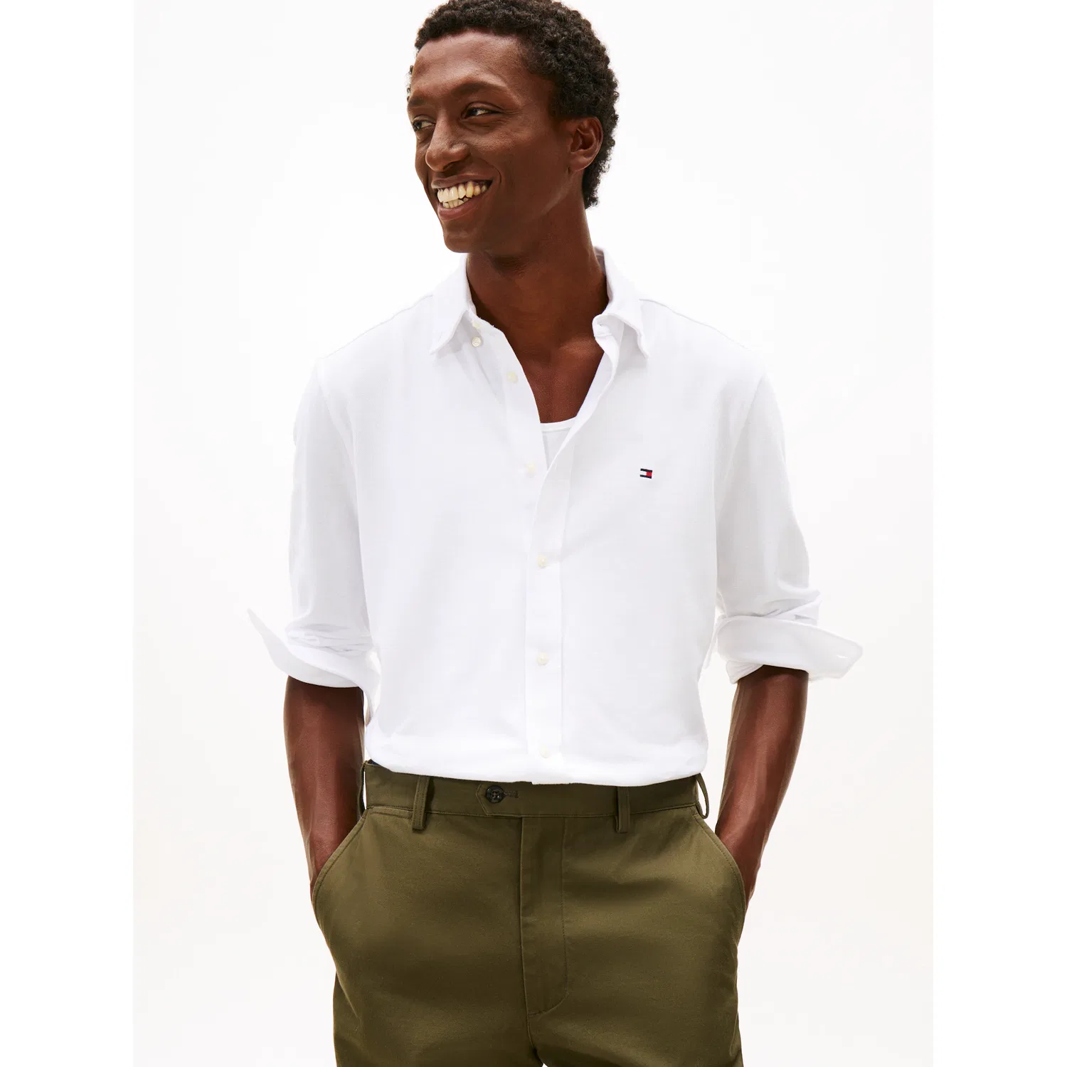 Мужская рубашка с длинным рукавом из пике Tommy Hilfiger, White