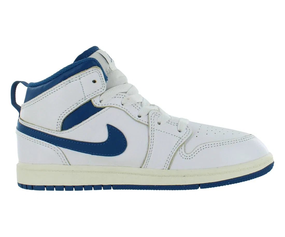 Детские кроссовки для мальчиков высокие Jordan 1 Mid Se Little Kids NIKE, White Industrial Blue Sail — фото 2