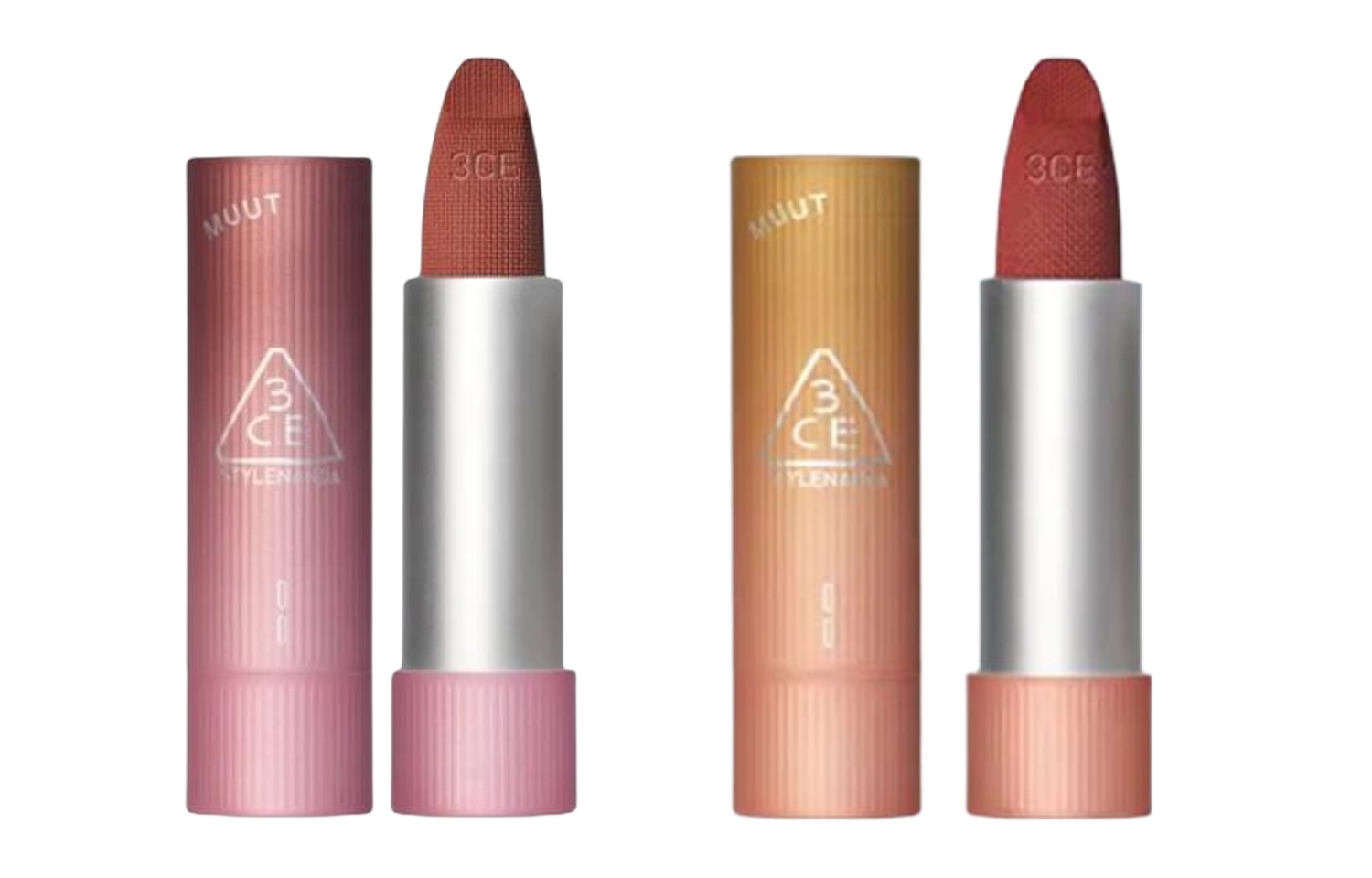 

X MUUT Hug Velvet Skin Friendly Lipsticks Matte Complexion 35g+35g 3CE, two-piece set: velvet skin-touch lipstick #13 firefly+velvet skin-touch lipstick #14 nude коричневый