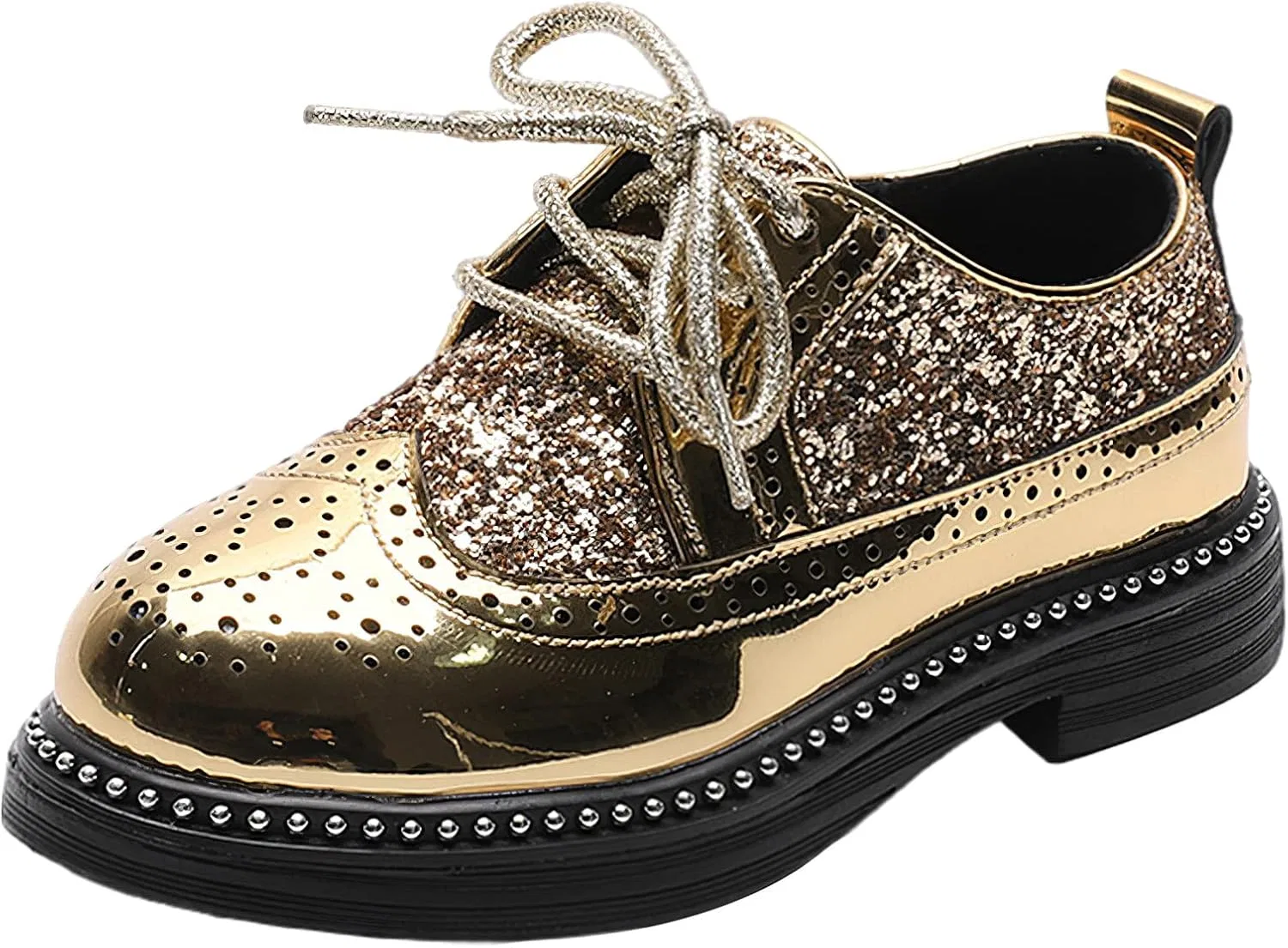 Детские оксфорды с блестками и шнуровкой Wingtip Brogue rismart, Gold