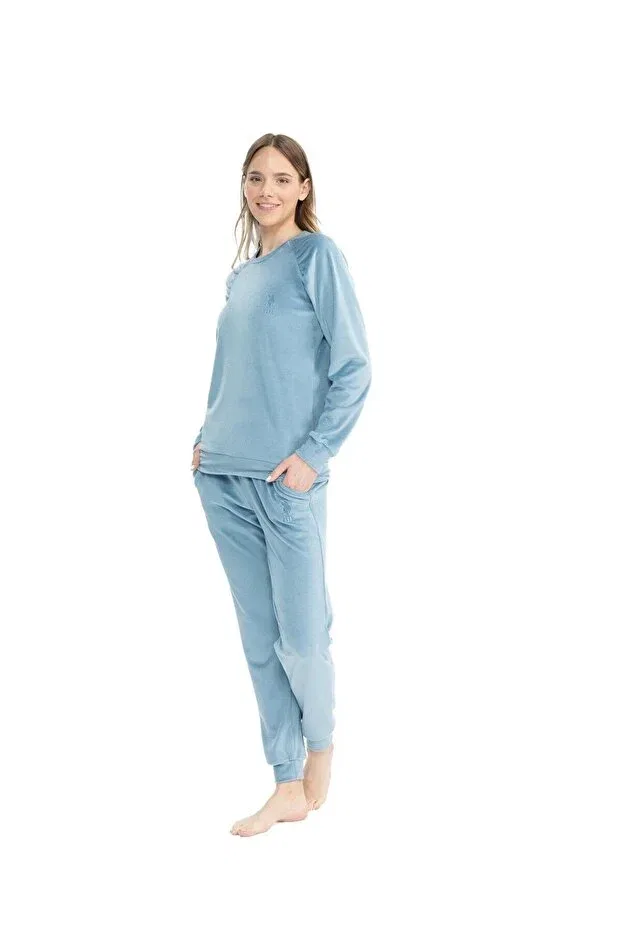 Женский комплект пижамы из хлопка U.S. Polo Assn., Blue Melange — фото 3