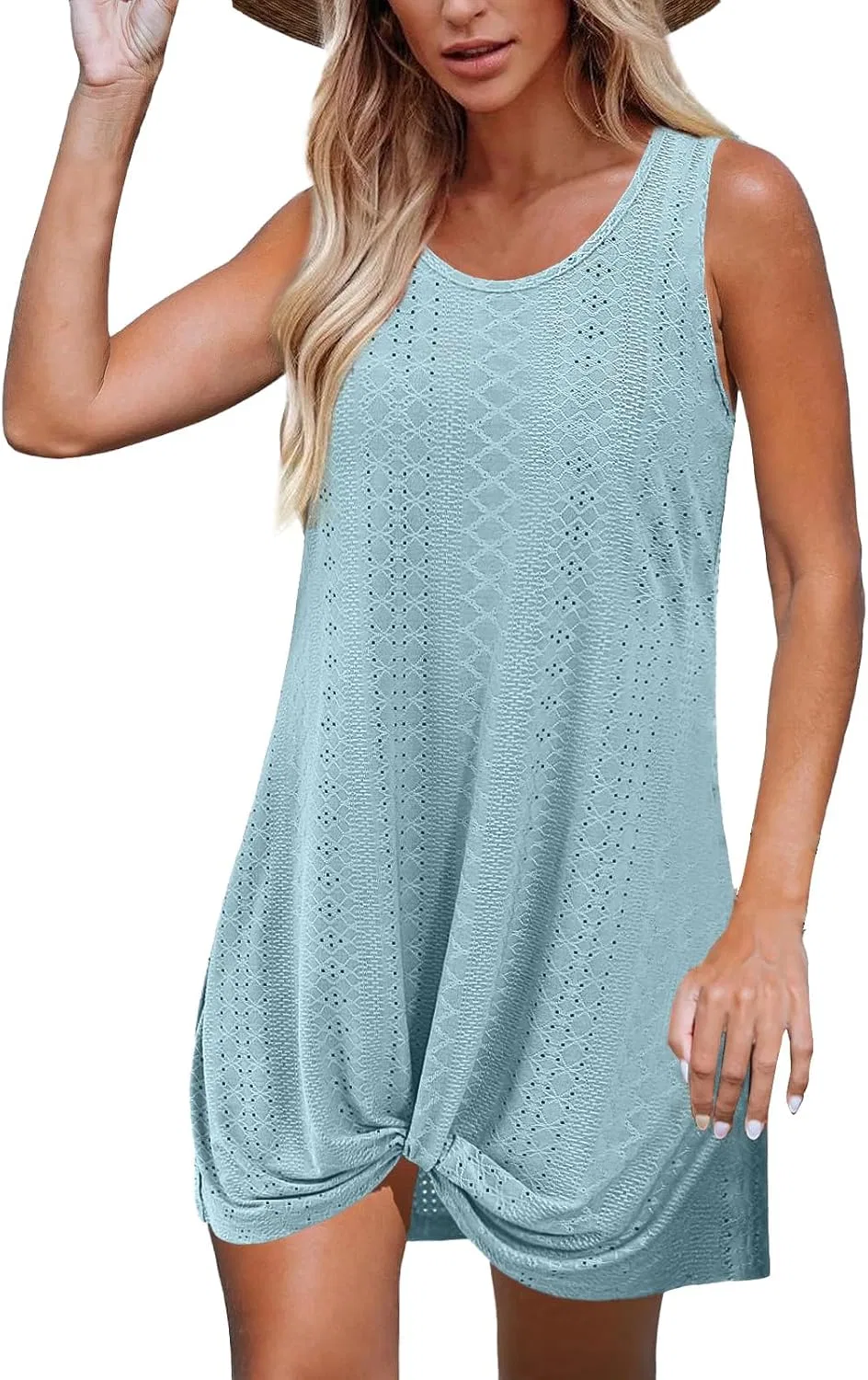 Женское летнее платье свободное с вырезом-лодочкой и карманами Swimsuit Coverup, Light Blue