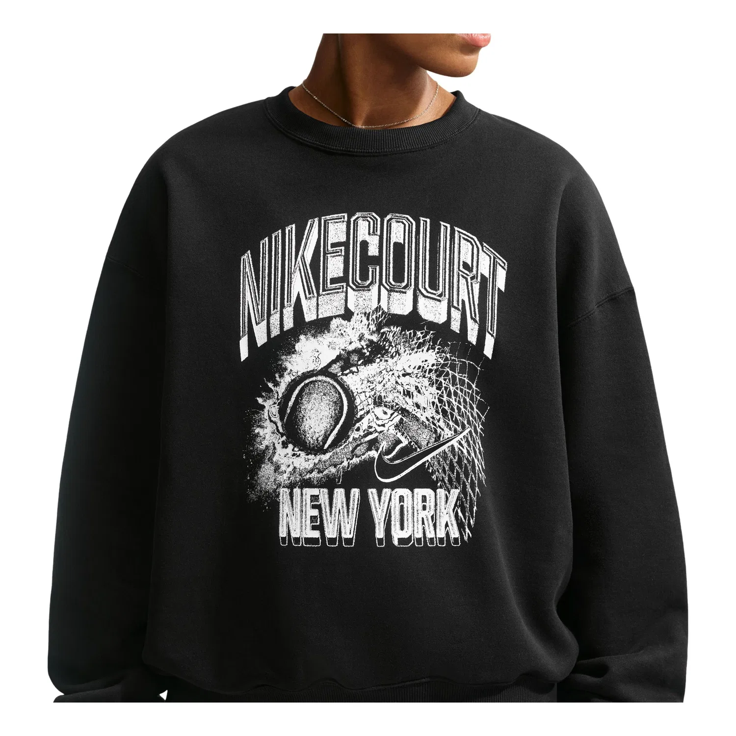 Женская футболка Studio Fleece Medium Oversized Graphic Crew 'Black Off Noir White' Nike, Black/Off Noir/White