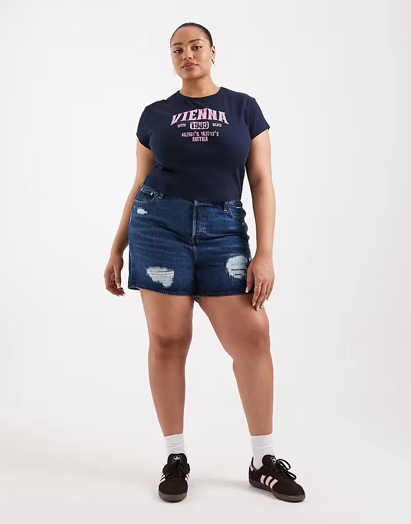 Рваные шорты Levi's Plus 501, средне-синий оттенок — фото 2