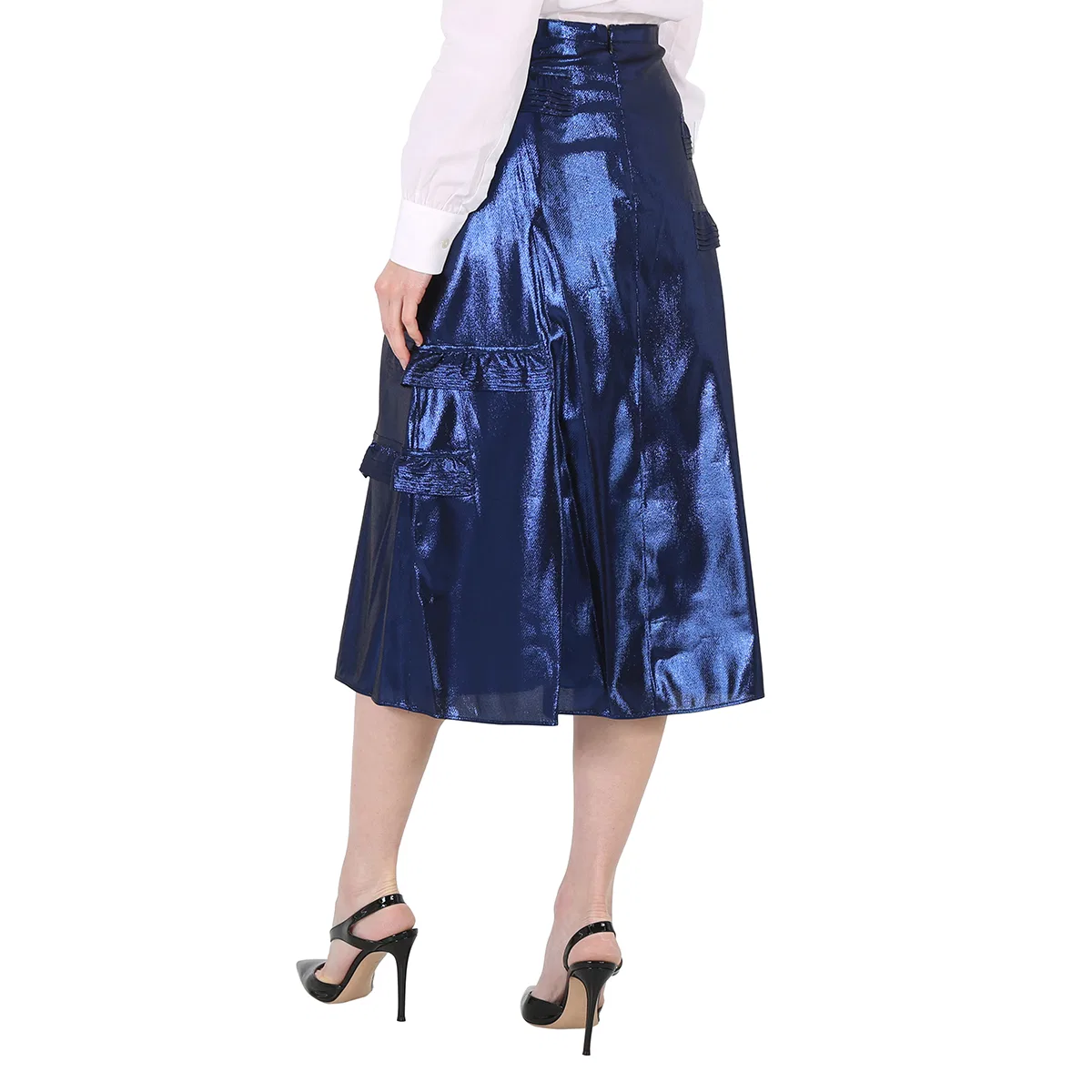 Юбка с воланами и блеском Bright Navy Ruffle Detail Lame Skirt Burberry, Bright Navy — фото 4