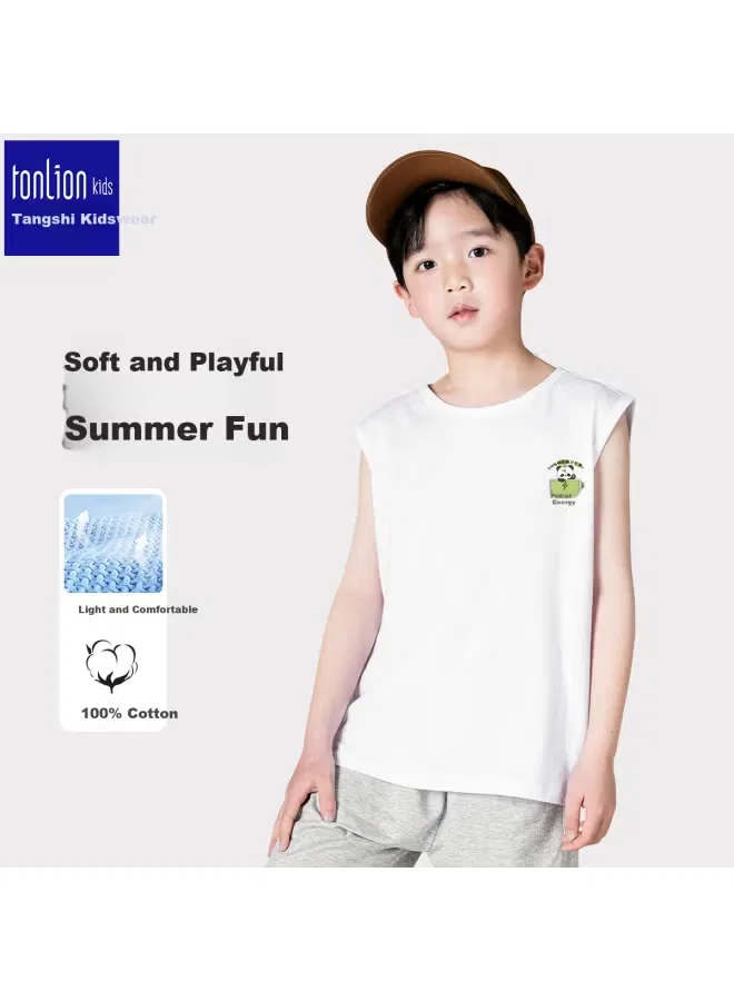 Майка спортивная без рукавов хлопковая Tonlion Kids, белый