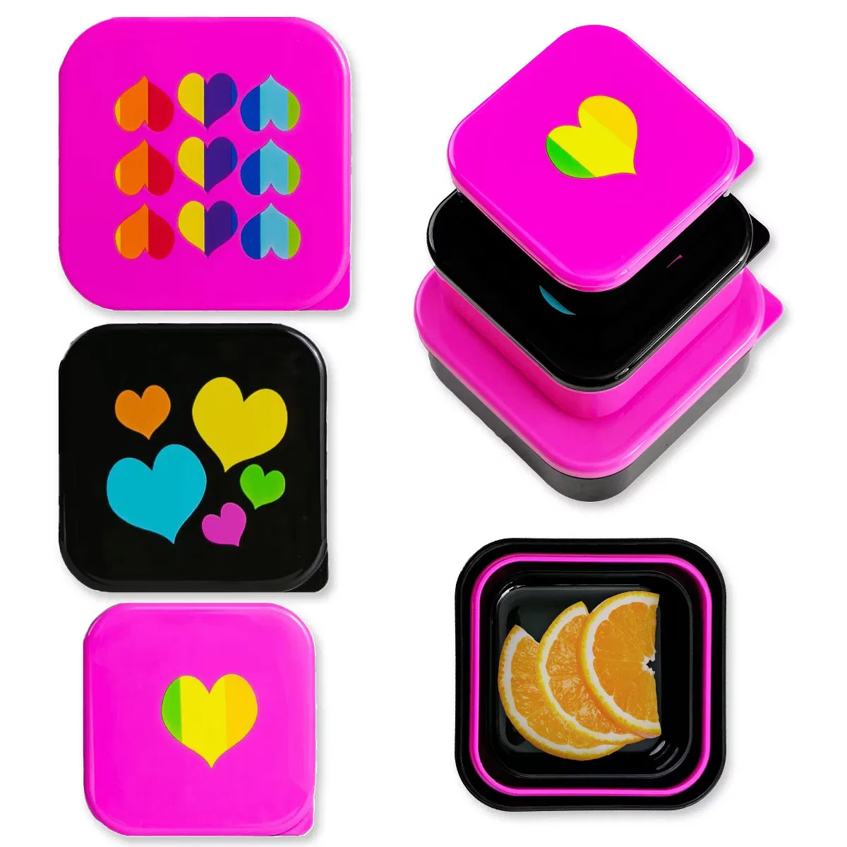 Контейнеры для перекуса детские 3 шт. в наборе вкладывающиеся Rainbow Hearts Wildkin, Rainbow Hearts