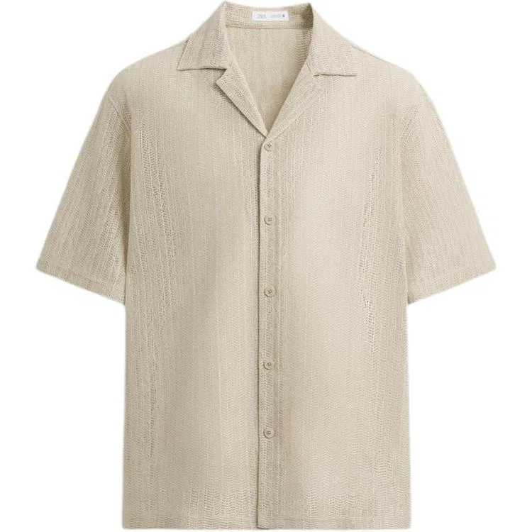 Мужская рубашка с кубинским воротником Light Beige ZARA, Light Beige