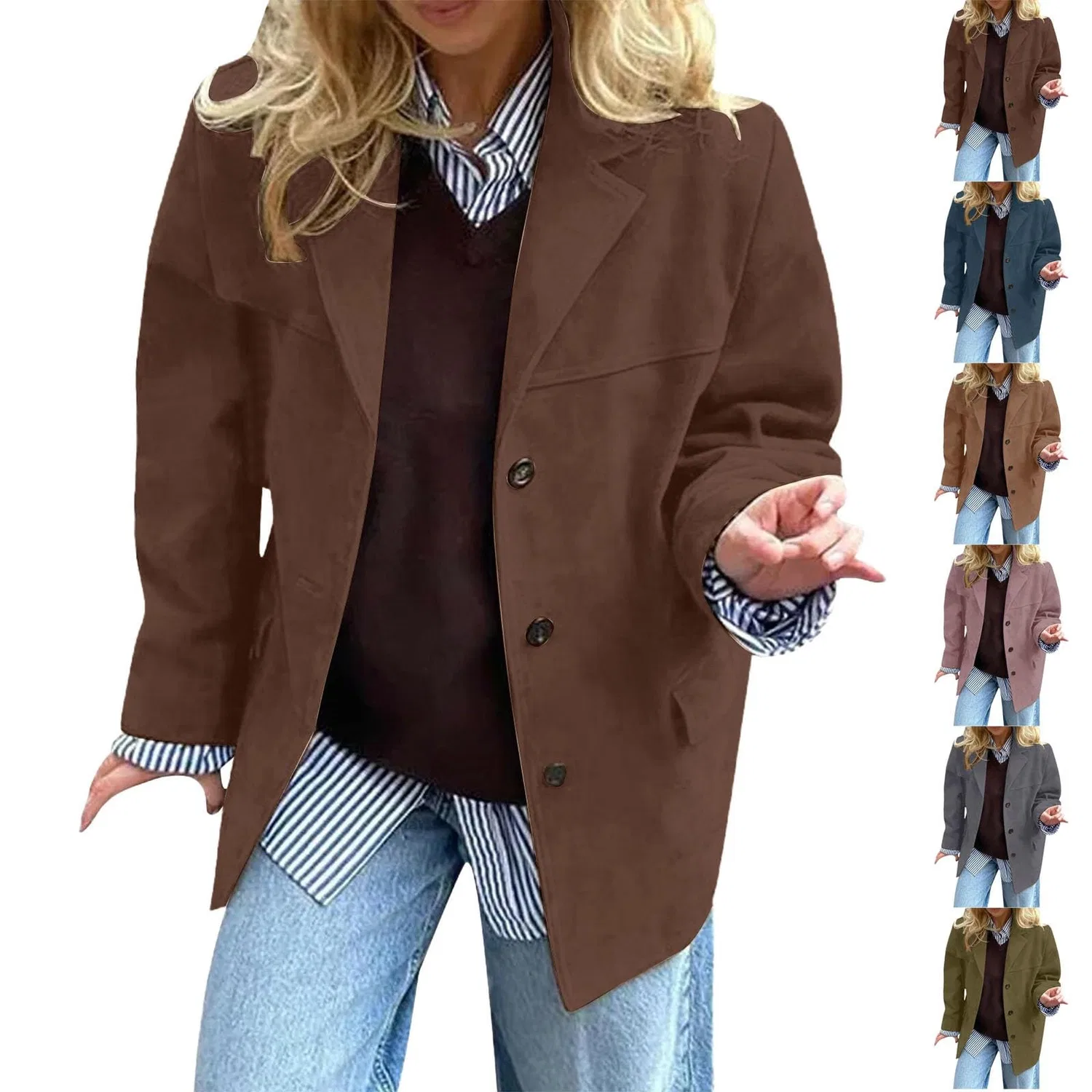 Женское пальто с длинным рукавом, с карманами, из искусственной кожи, Dark Khaki