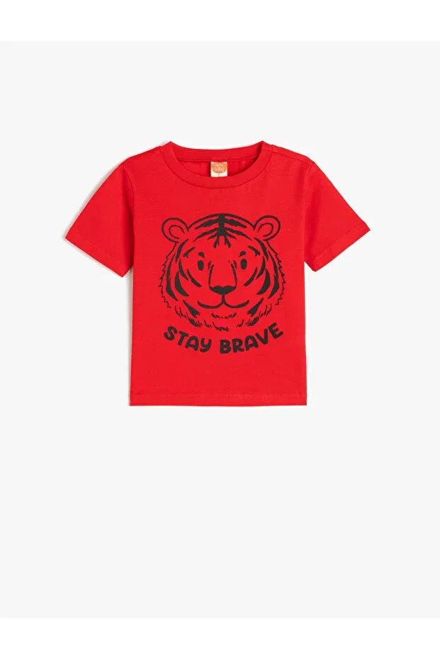 Детская футболка с принтом Tiger Printed Koton, Red
