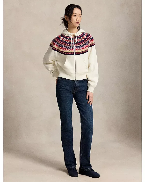 Женская толстовка с капюшоном и норвежским узором Fair Isle Yoke Hoodie Ralph Lauren, белый — фото 2