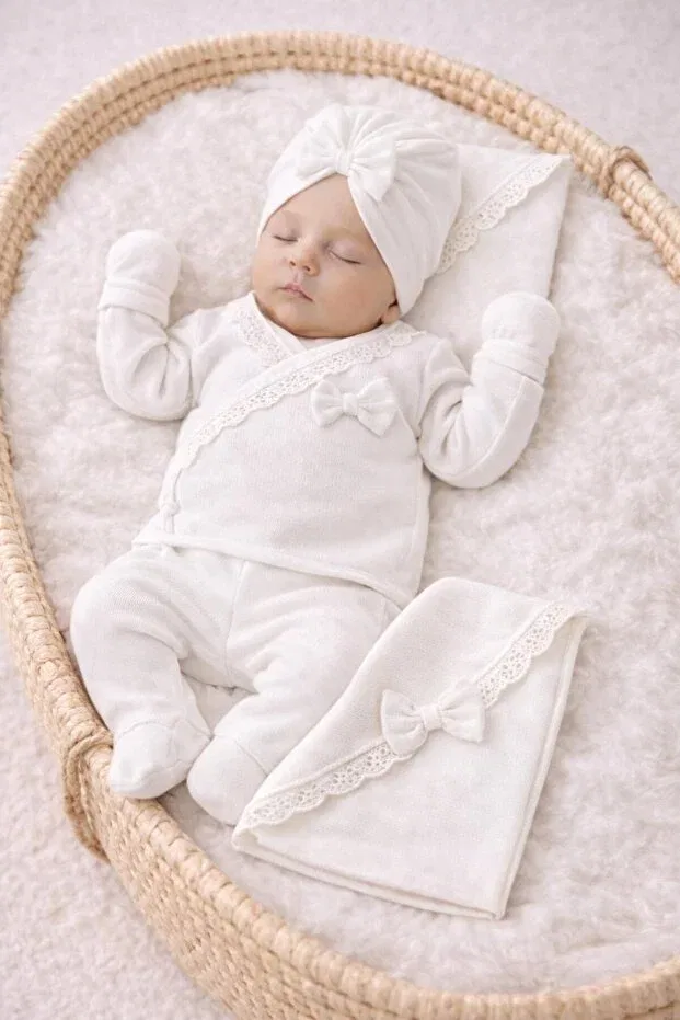 Детский комплект для новорожденных для девочек хлопковый Bys Baby Fashion, Ecru — фото 3
