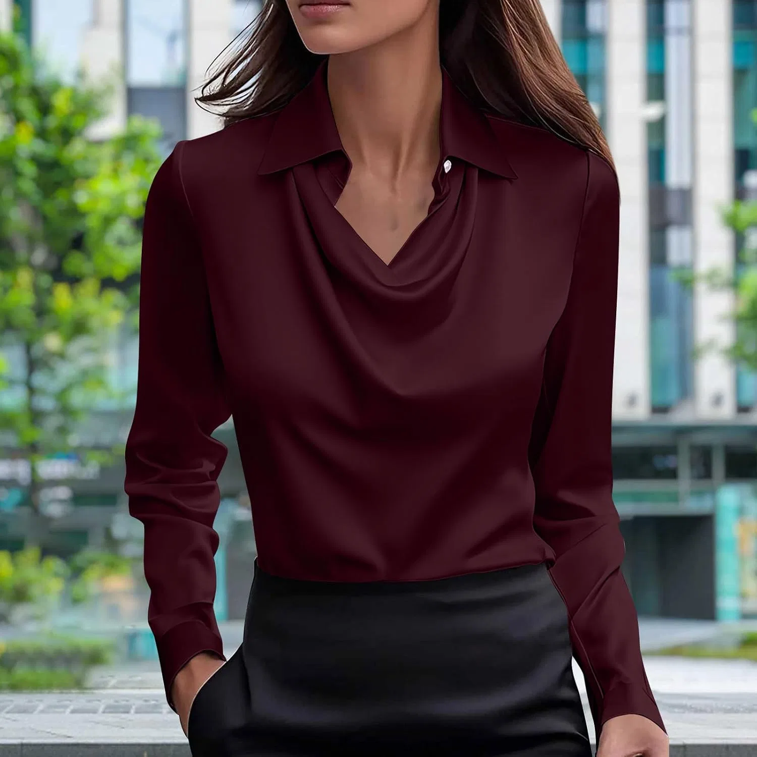 Женская шелковая блуза с воротником-качели Pelang, E-wine — фото 2