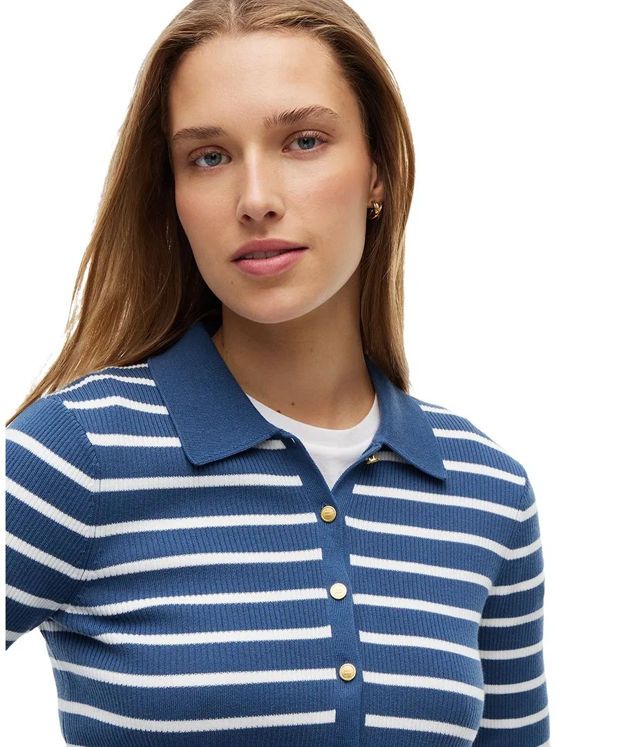 Кардиган женский с поло-воротником, с длинным рукавом Tommy Hilfiger, Breton Stripe Aegean Sea Ecru — фото 3
