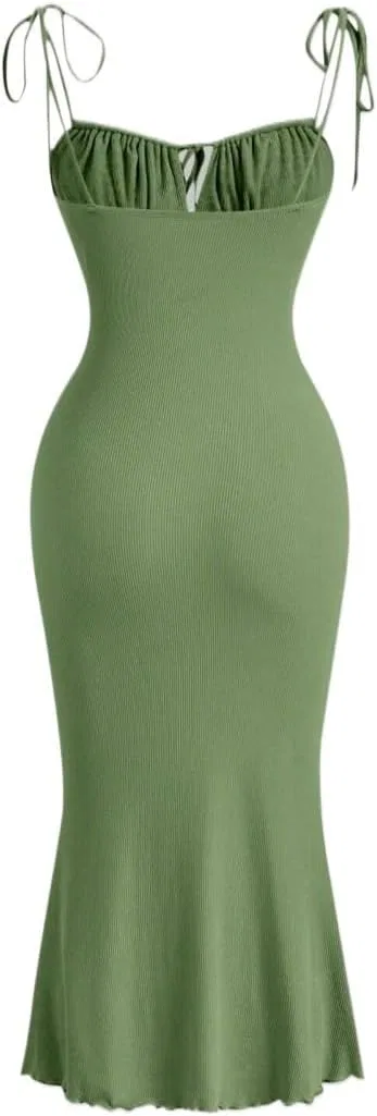 Женское длинное платье-комбинация с защипами Generic, Lime Green — фото 3