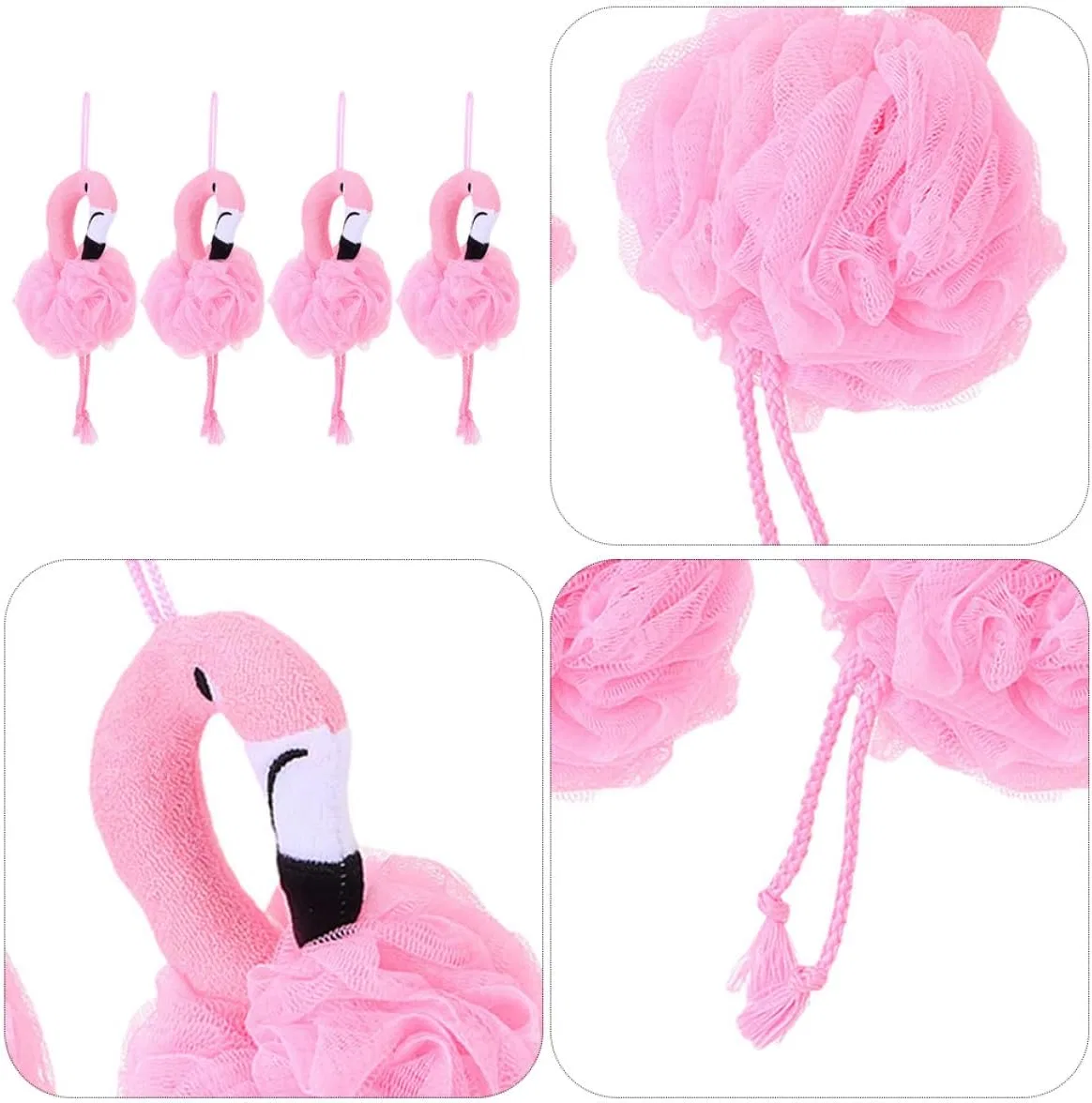 Набор детских мочалок для купания Flamingo SEWACC, 4 шт, 26x12x9 см, розовый — фото 3