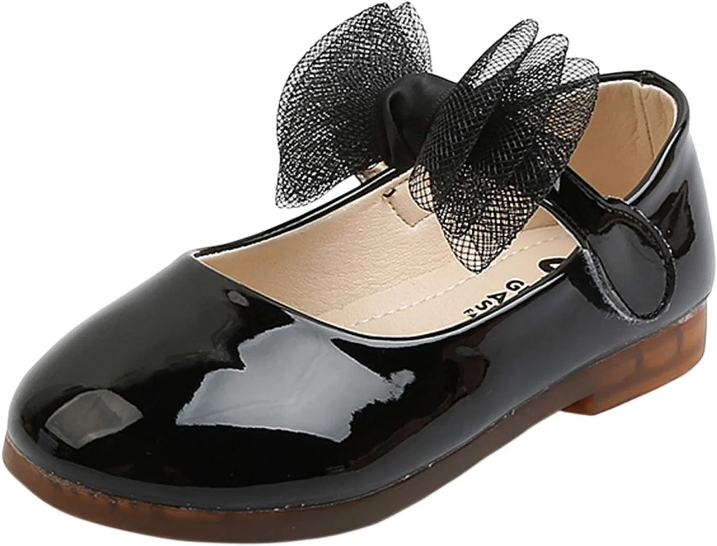 Детские туфли Мэри Джейн с бантом из сетки и лакированной кожи, Black