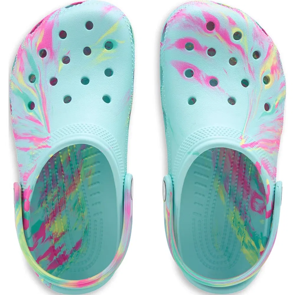 Детские классические сабо с мраморным рисунком Crocs, Aquamarine Marble — фото 4