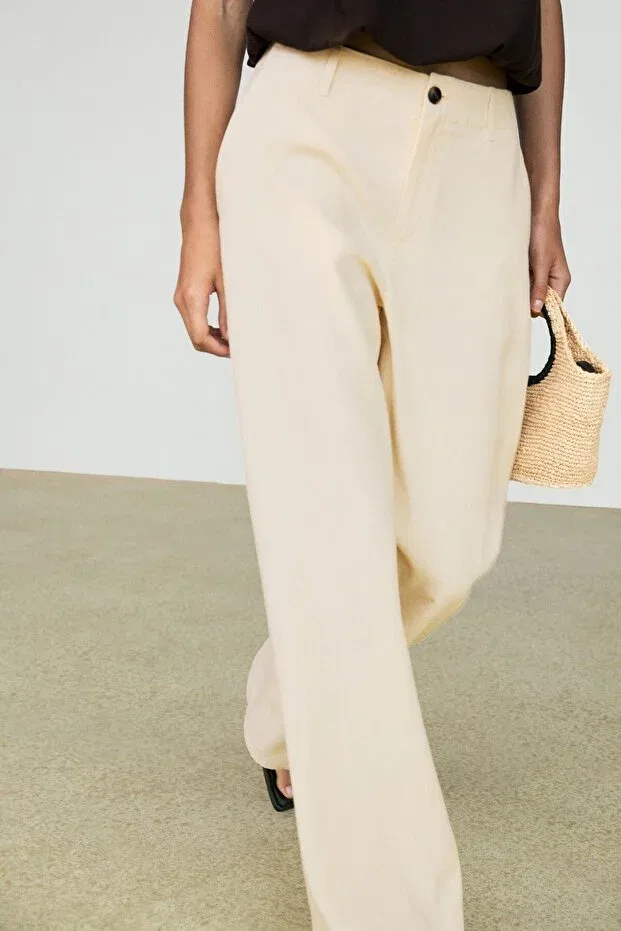 Женские брюки льняные свободного кроя Massimo Dutti, Washed — фото 3