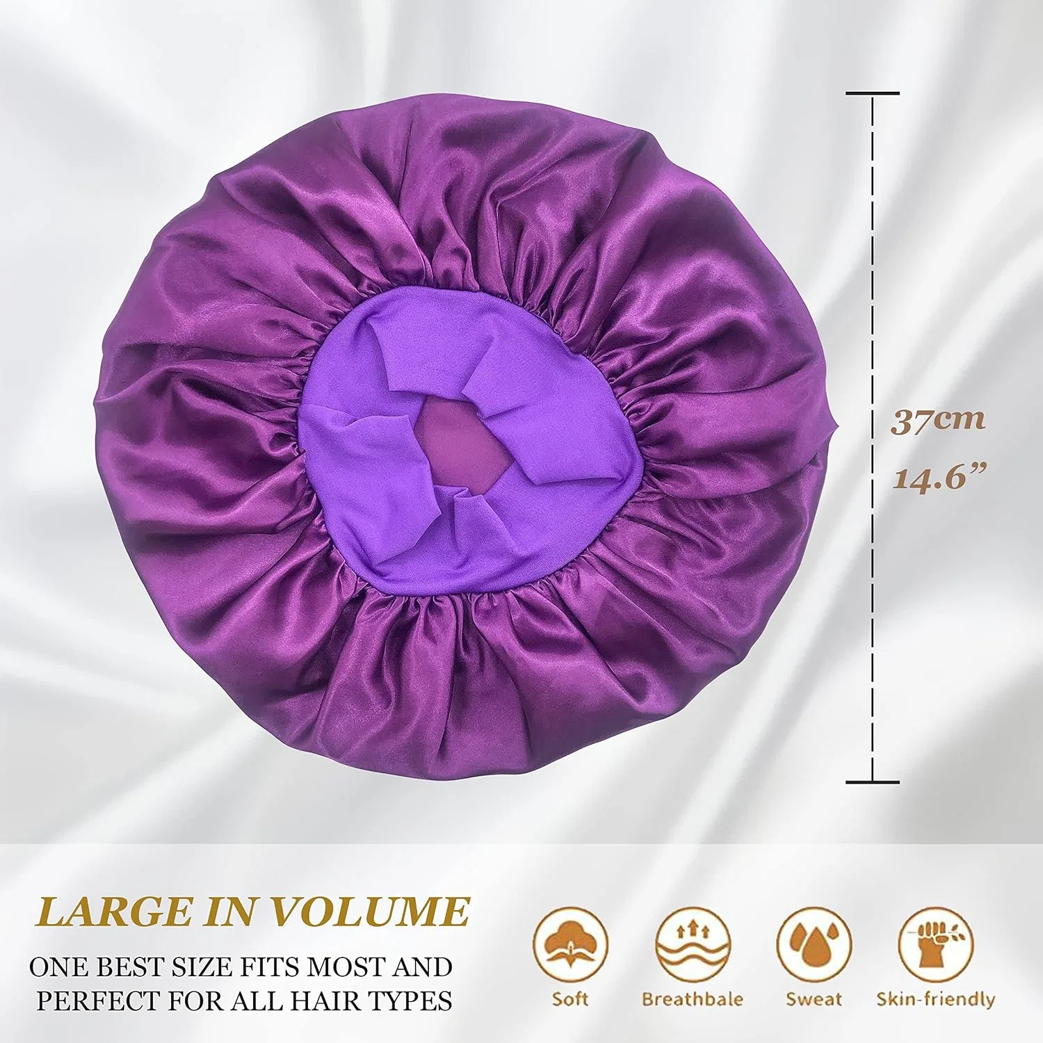Шапочка для душа из сатина, AUHKARUS, набор 2 шт., Large, Gold, Purple — фото 3