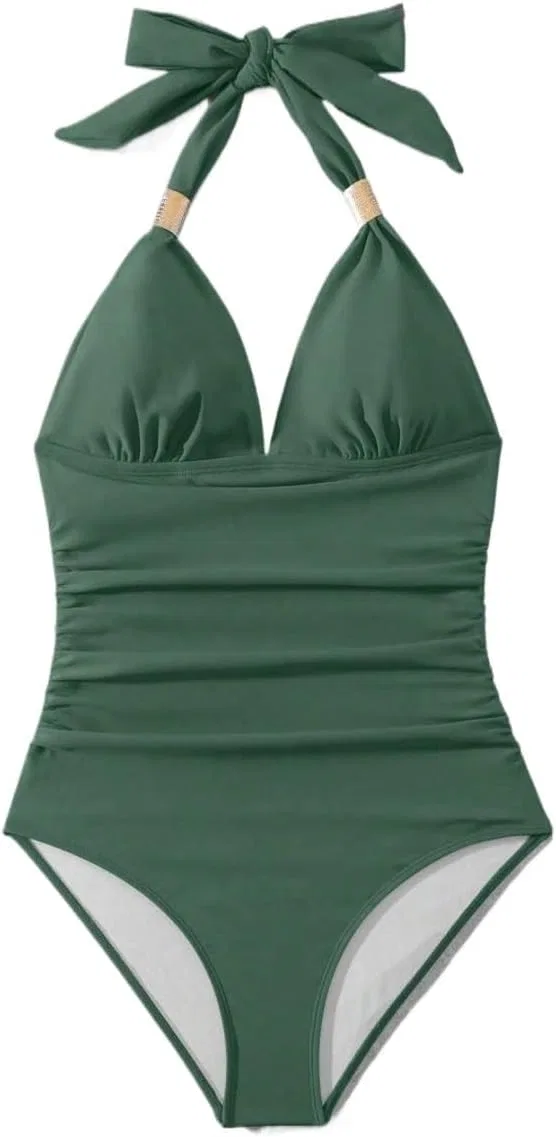 Женский слитный купальник монокини с завязками на спине, Green
