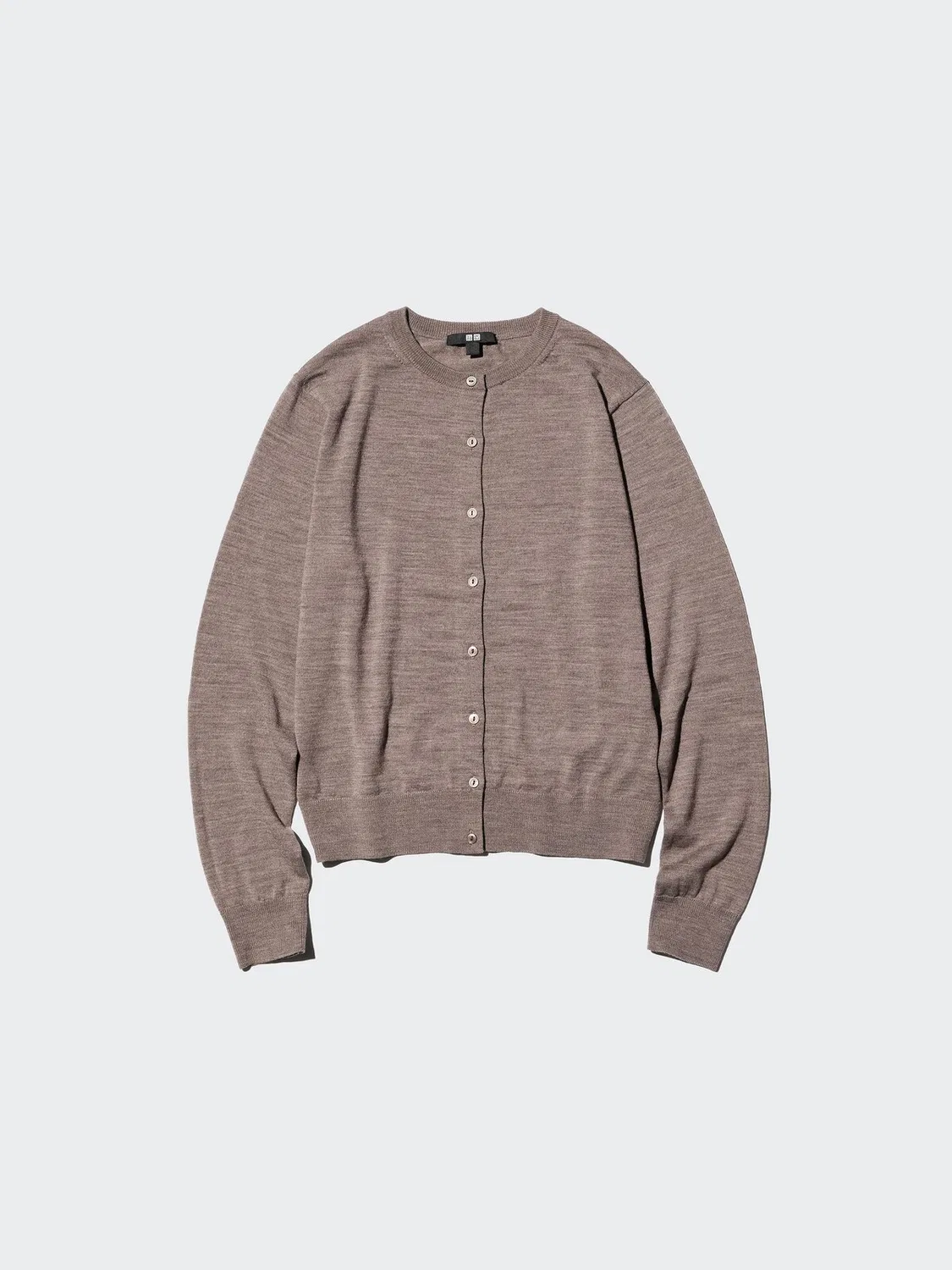 Кардиган Uniqlo с круглым вырезом из мериносовой шерсти, коричневый