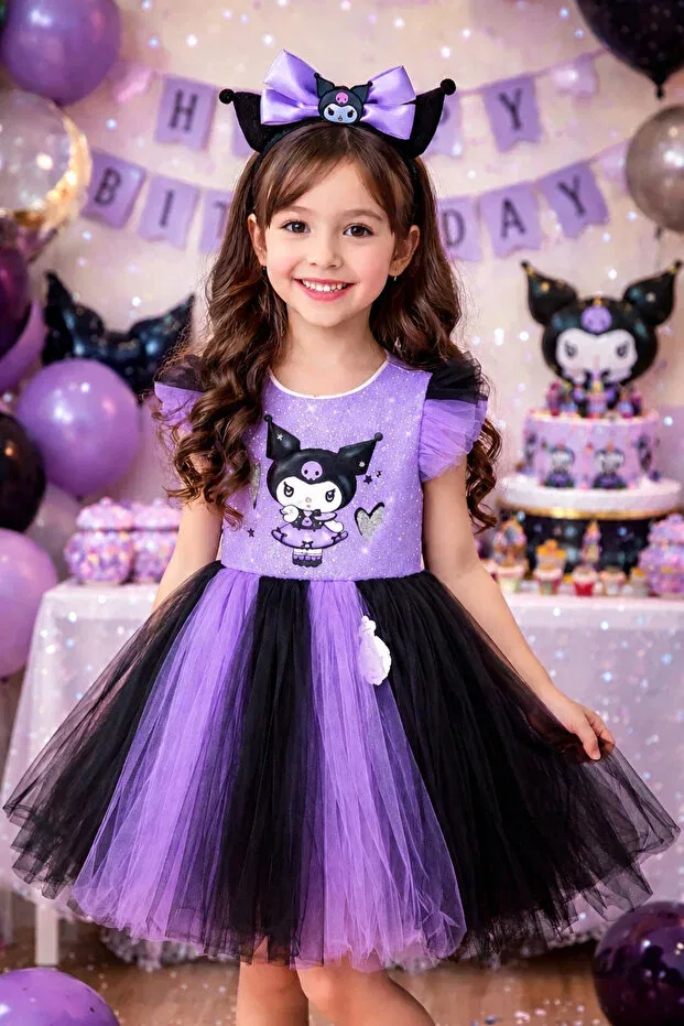 Детское платье для девочек с принтом Kuromi Crown Hn Sport, Purple